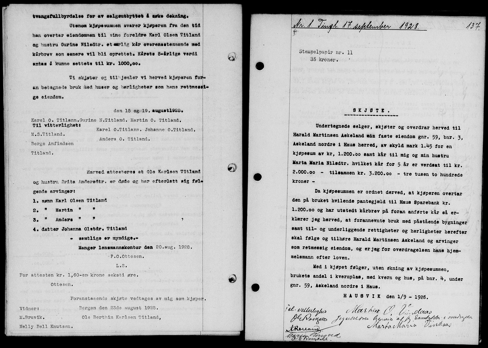 Nordhordland sorenskrivar, SAB/A-2901/1/G/Gb/Gba/L0065a: Mortgage book no. II.B.a.65, 1928-1929, Deed date: 17.09.1928