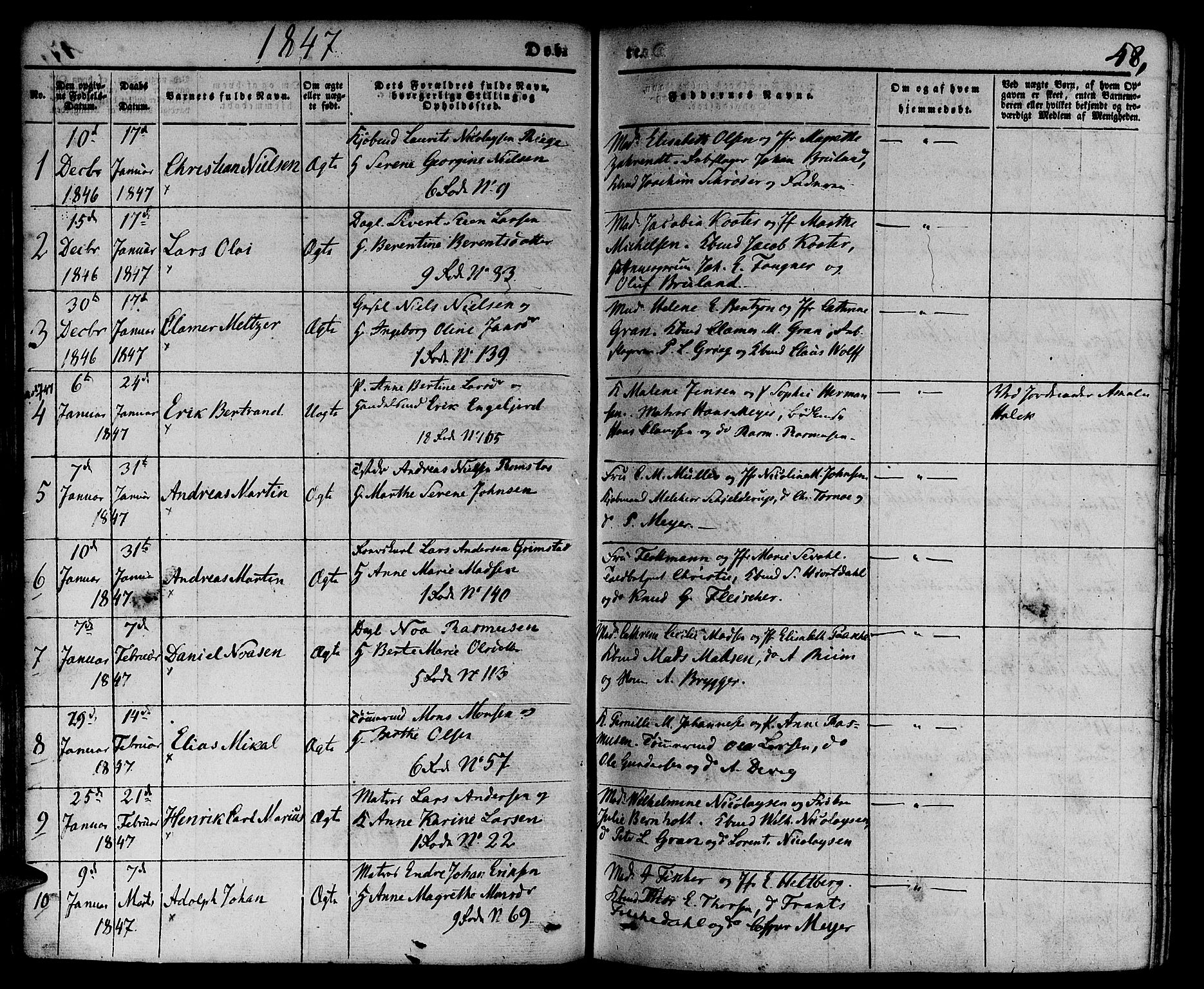 Nykirken Sokneprestembete, SAB/A-77101/H/Hab: Parish register (copy) no. B 1, 1842-1858, p. 48