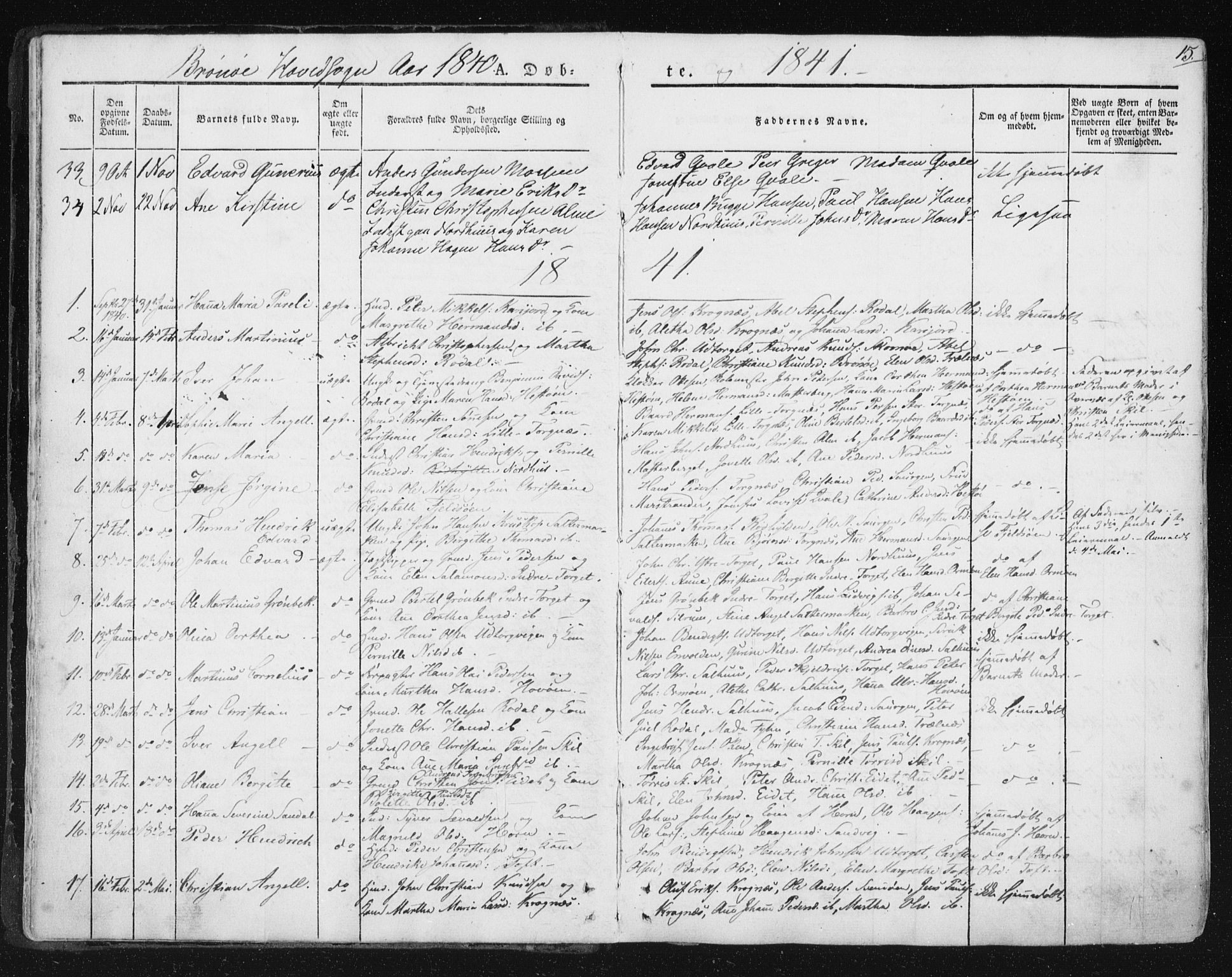 Ministerialprotokoller, klokkerbøker og fødselsregistre - Nordland, SAT/A-1459/813/L0198: Parish register (official) no. 813A08, 1834-1874, p. 15