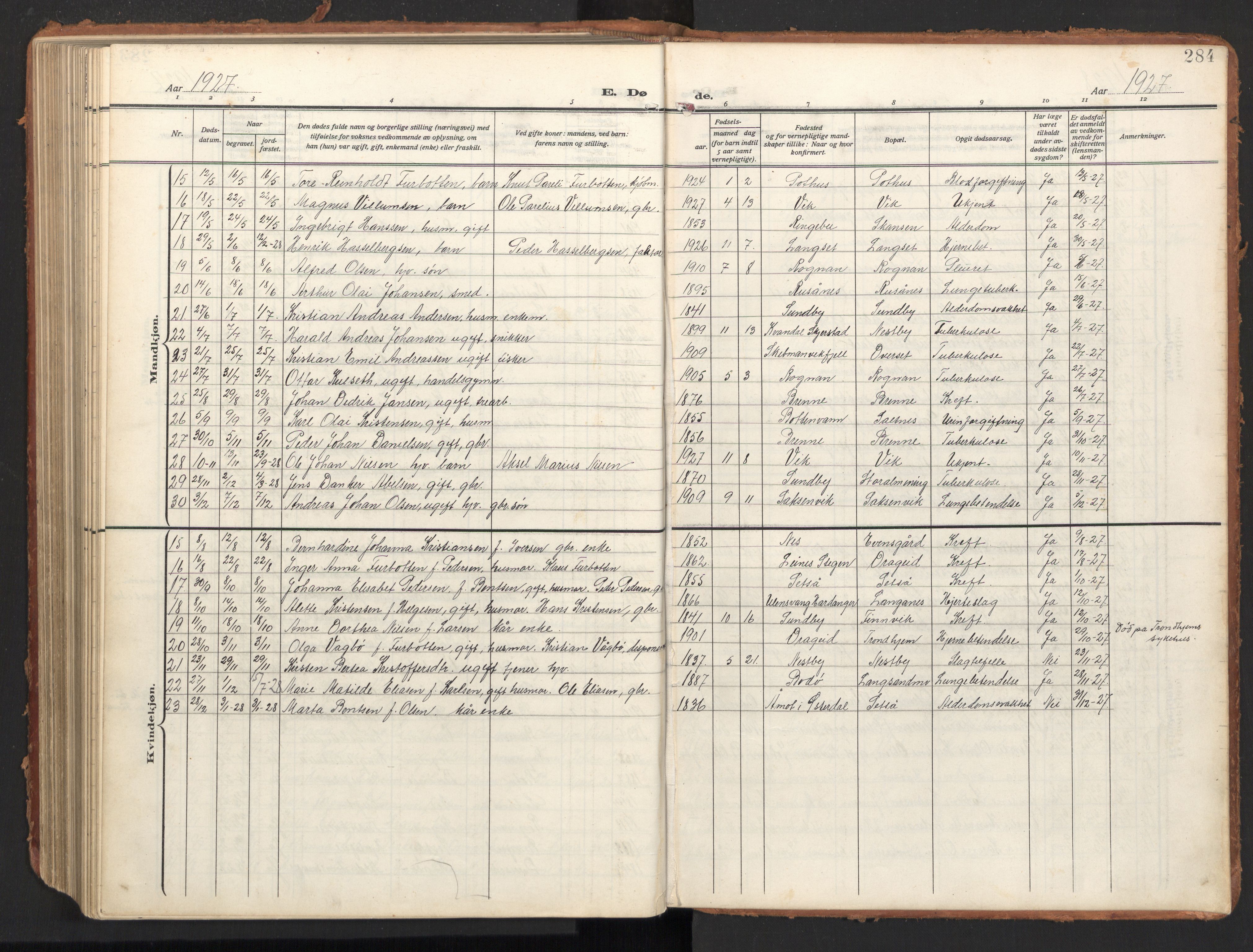 Ministerialprotokoller, klokkerbøker og fødselsregistre - Nordland, SAT/A-1459/847/L0683: Parish register (copy) no. 847C11, 1908-1929, p. 284