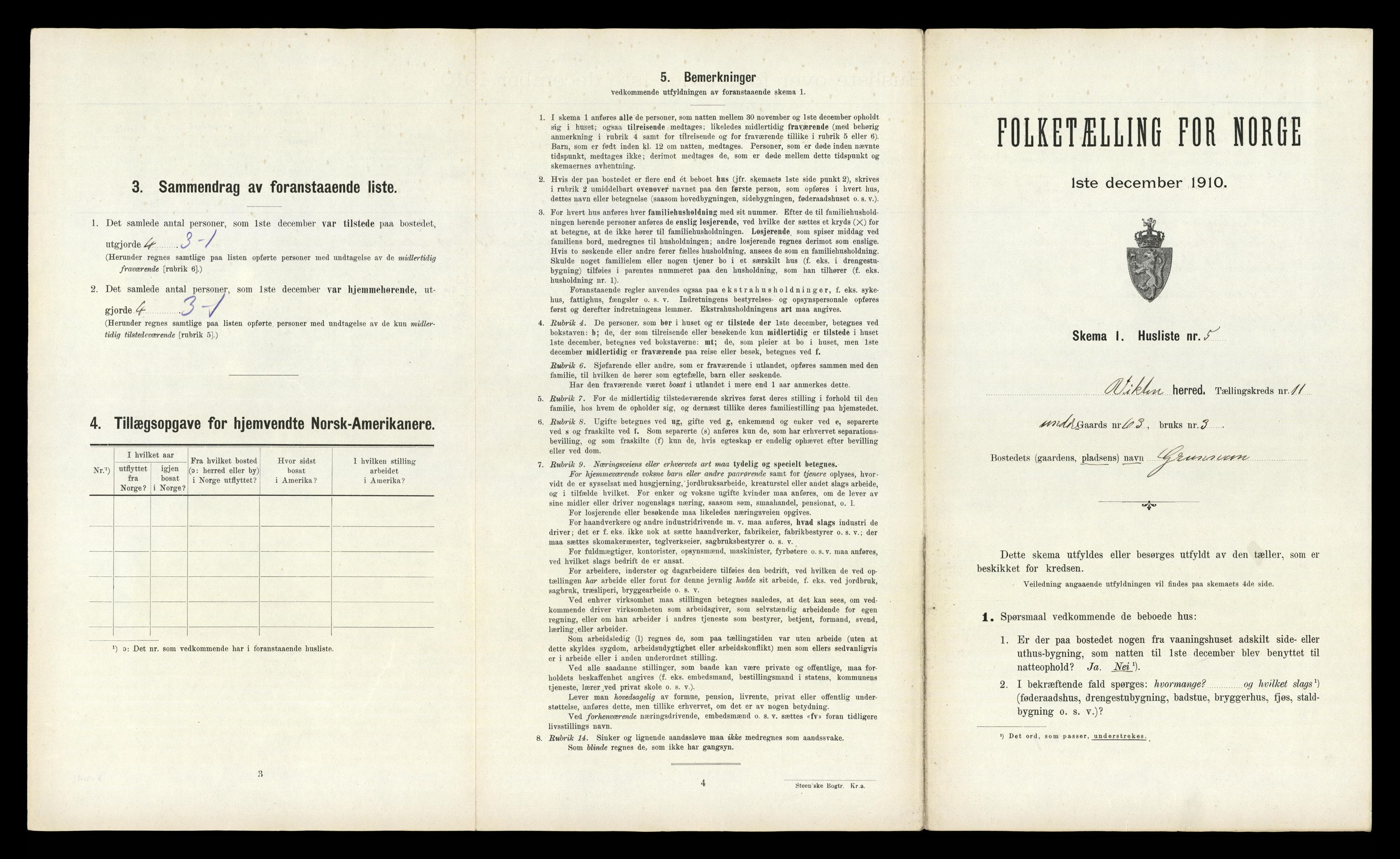 RA, 1910 census for Vikna, 1910, p. 965