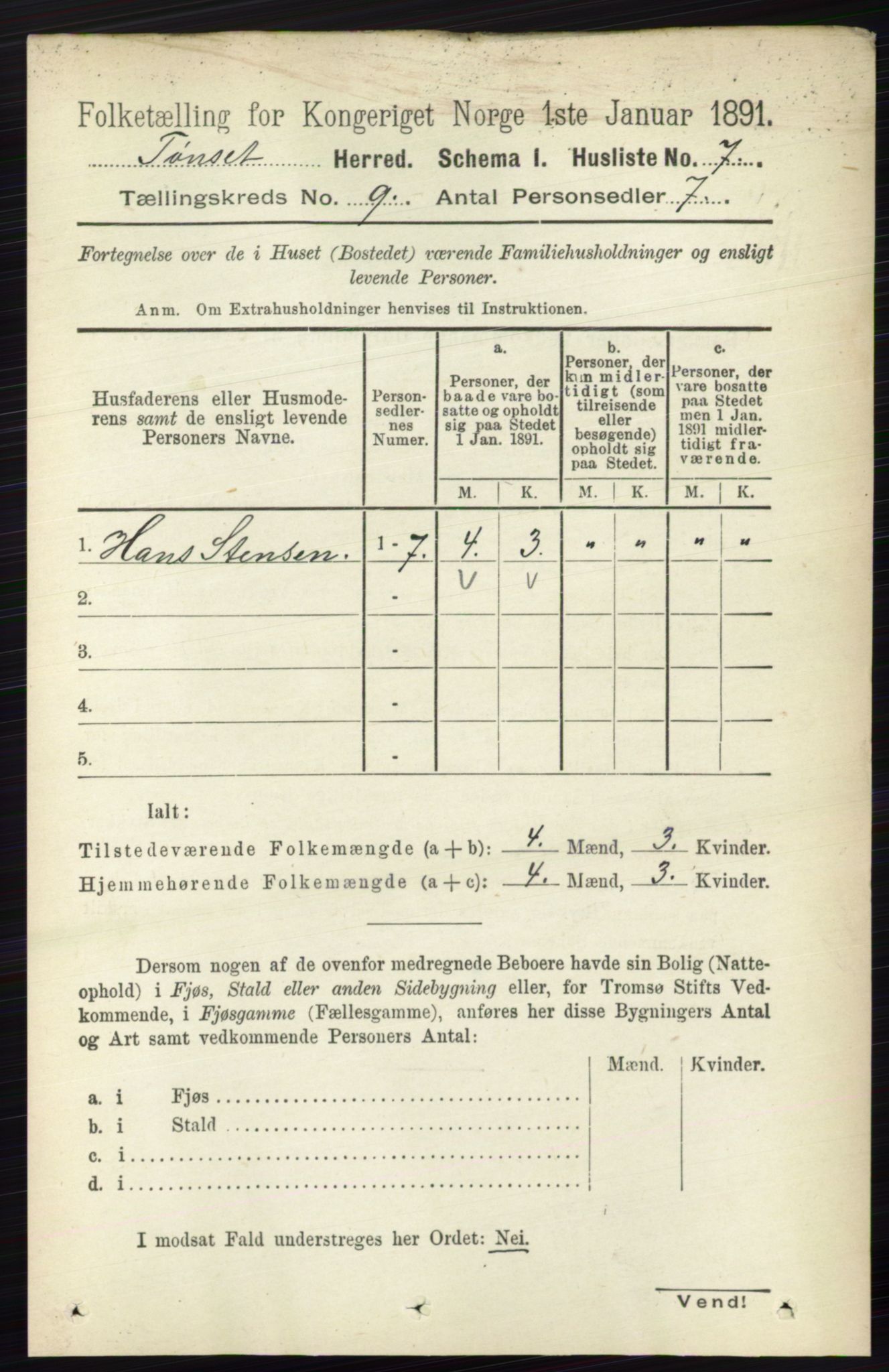 RA, 1891 census for 0437 Tynset, 1891, p. 2354