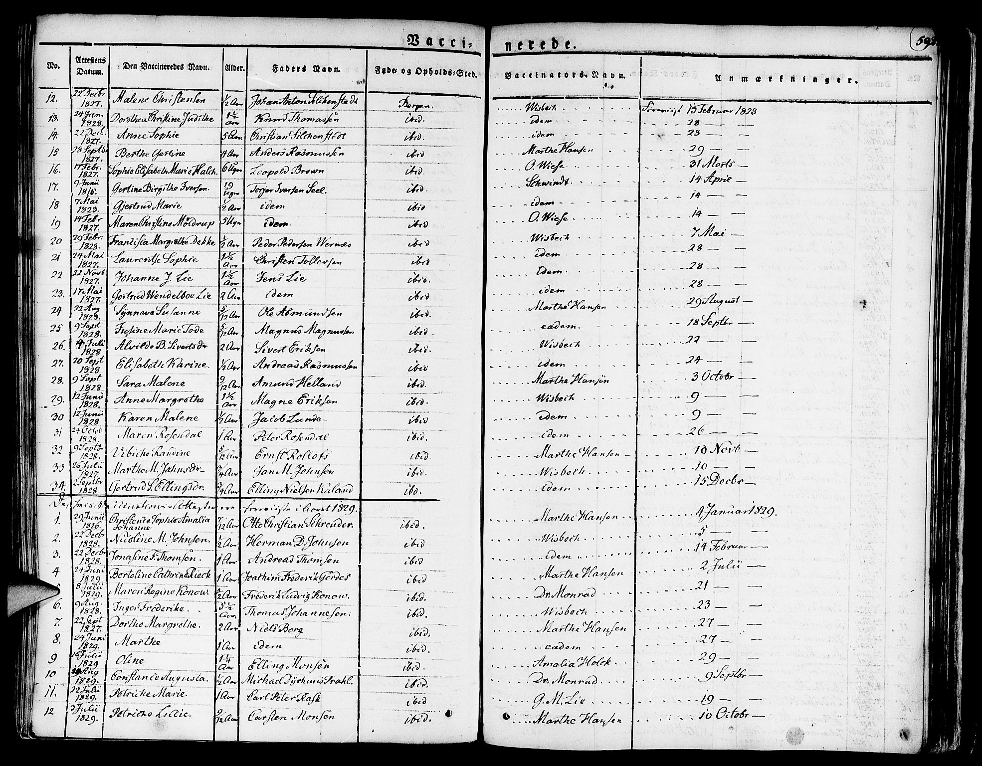 Nykirken Sokneprestembete, SAB/A-77101/H/Haa/L0012: Parish register (official) no. A 12, 1821-1844, p. 592