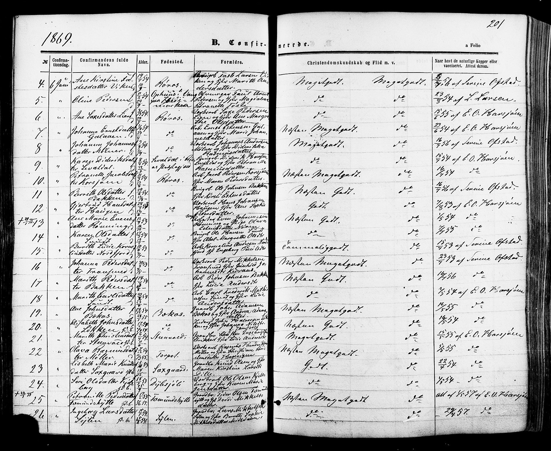 Ministerialprotokoller, klokkerbøker og fødselsregistre - Sør-Trøndelag, SAT/A-1456/681/L0932: Parish register (official) no. 681A10, 1860-1878, p. 201