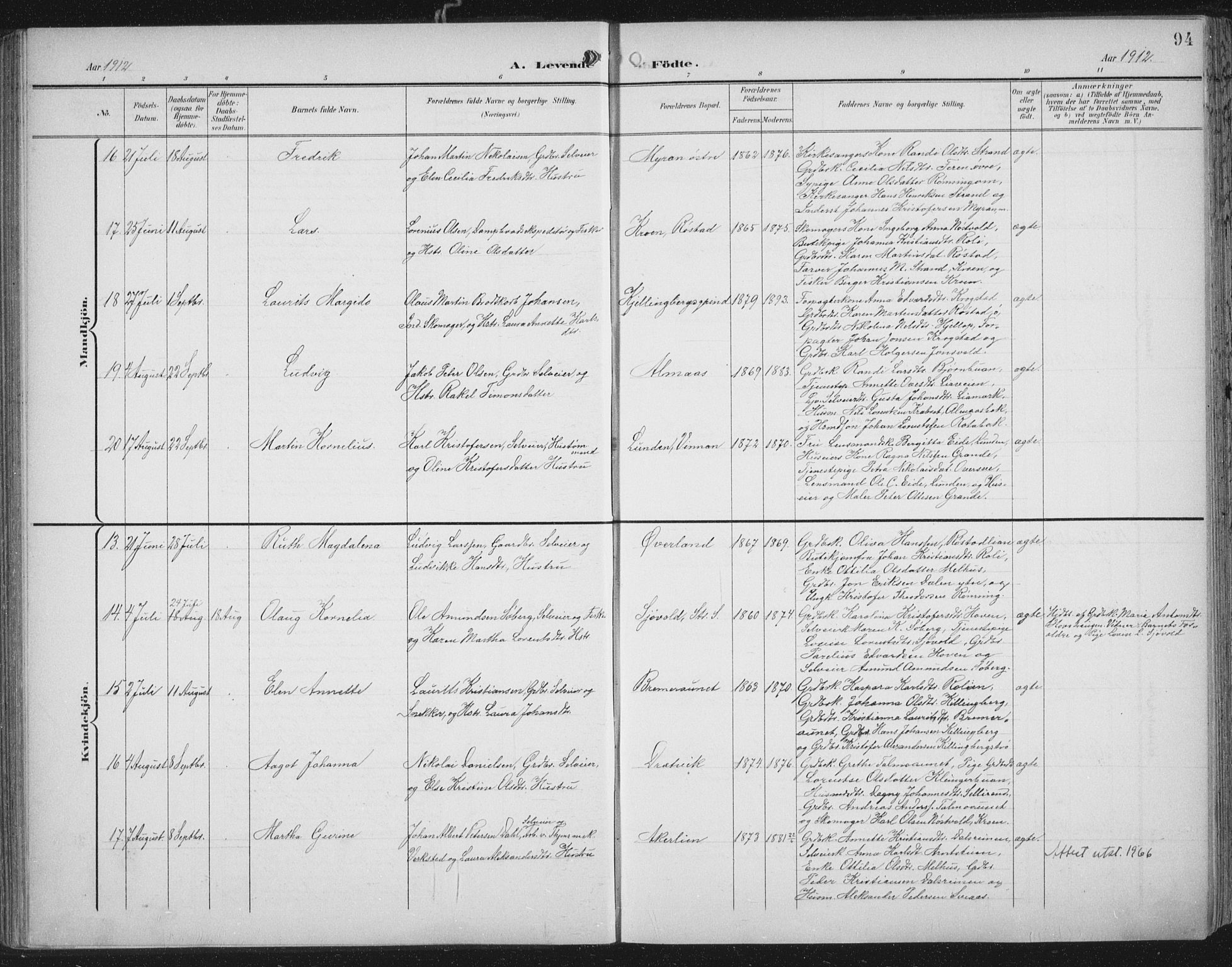 Ministerialprotokoller, klokkerbøker og fødselsregistre - Nord-Trøndelag, SAT/A-1458/701/L0011: Parish register (official) no. 701A11, 1899-1915, p. 94