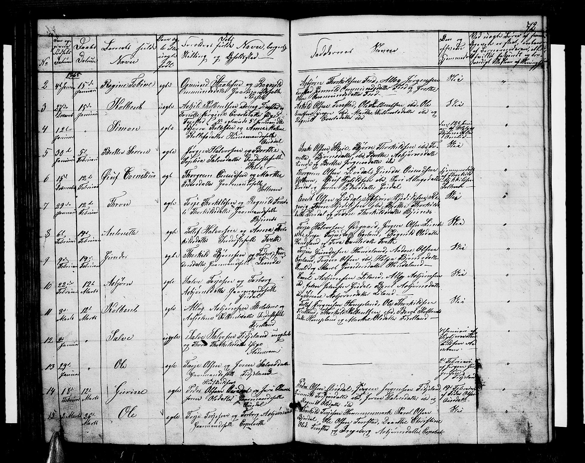 Sirdal sokneprestkontor, AV/SAK-1111-0036/F/Fb/Fbb/L0002: Parish register (copy) no. B 2, 1848-1878, p. 72