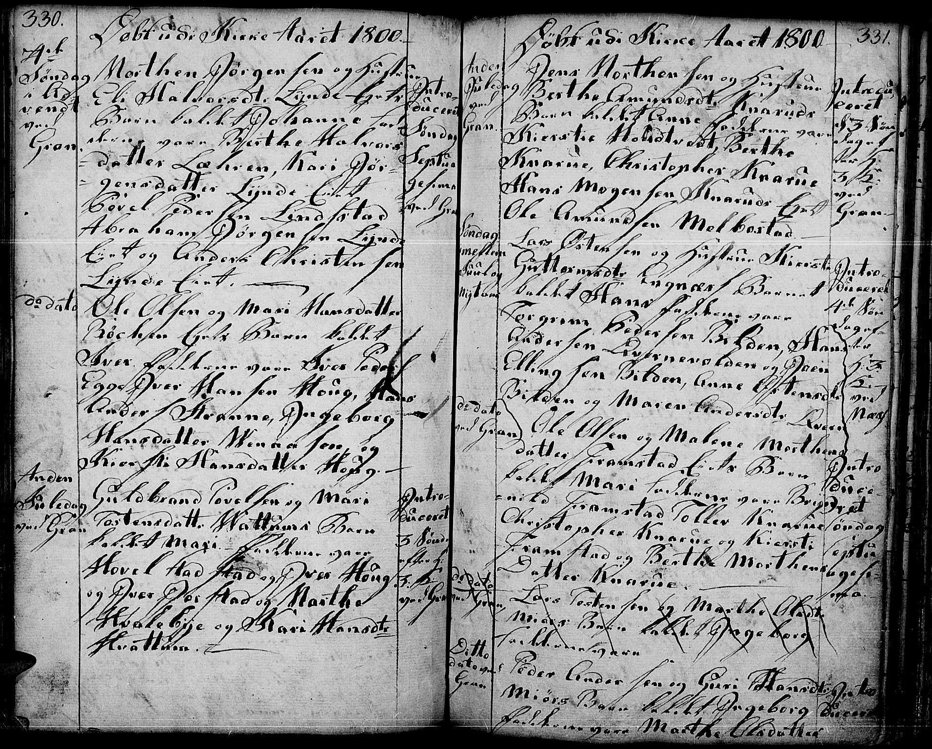 Gran prestekontor, AV/SAH-PREST-112/H/Ha/Haa/L0006: Parish register (official) no. 6, 1787-1824, p. 330-331