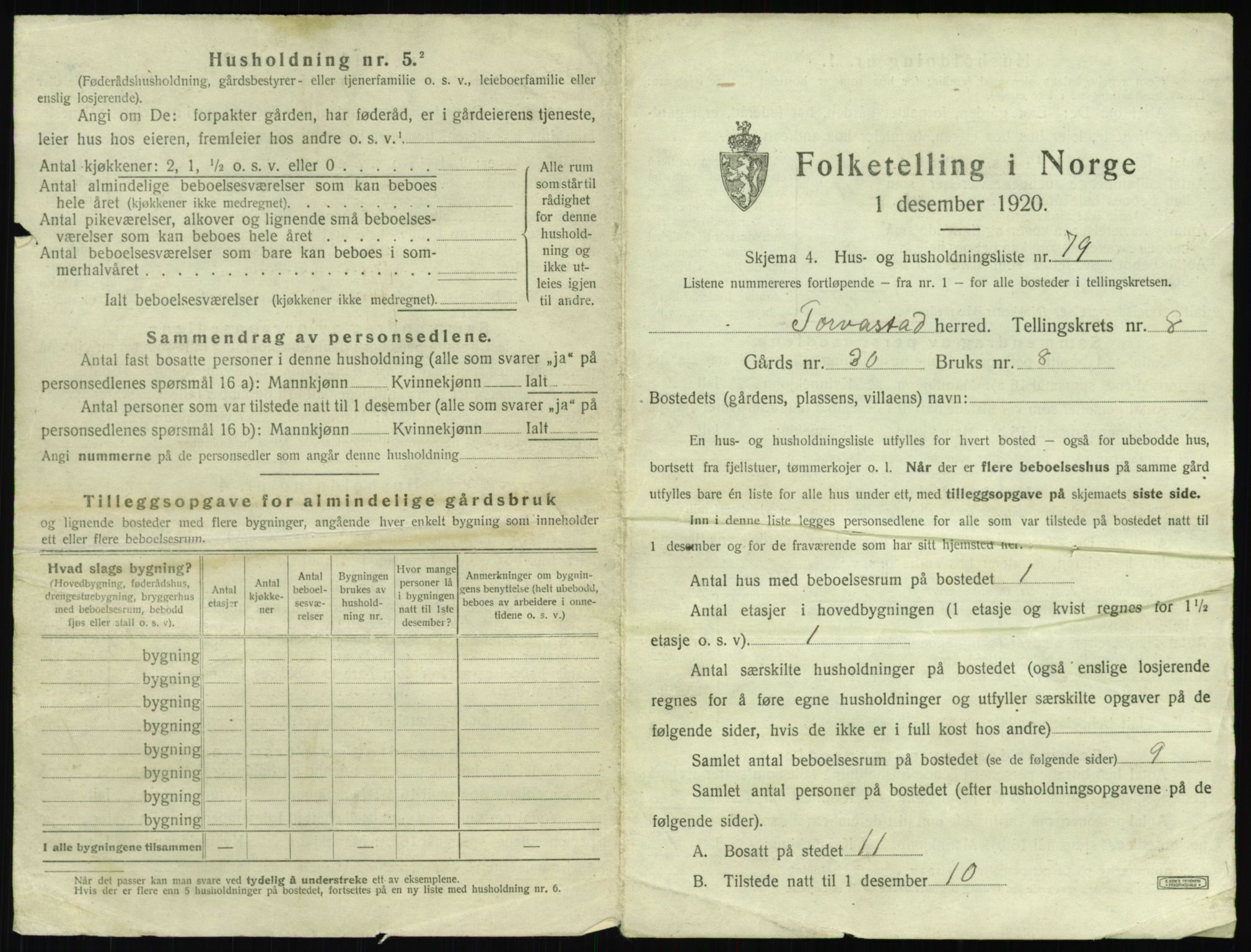 SAST, 1920 census for Torvastad, 1920, p. 1064