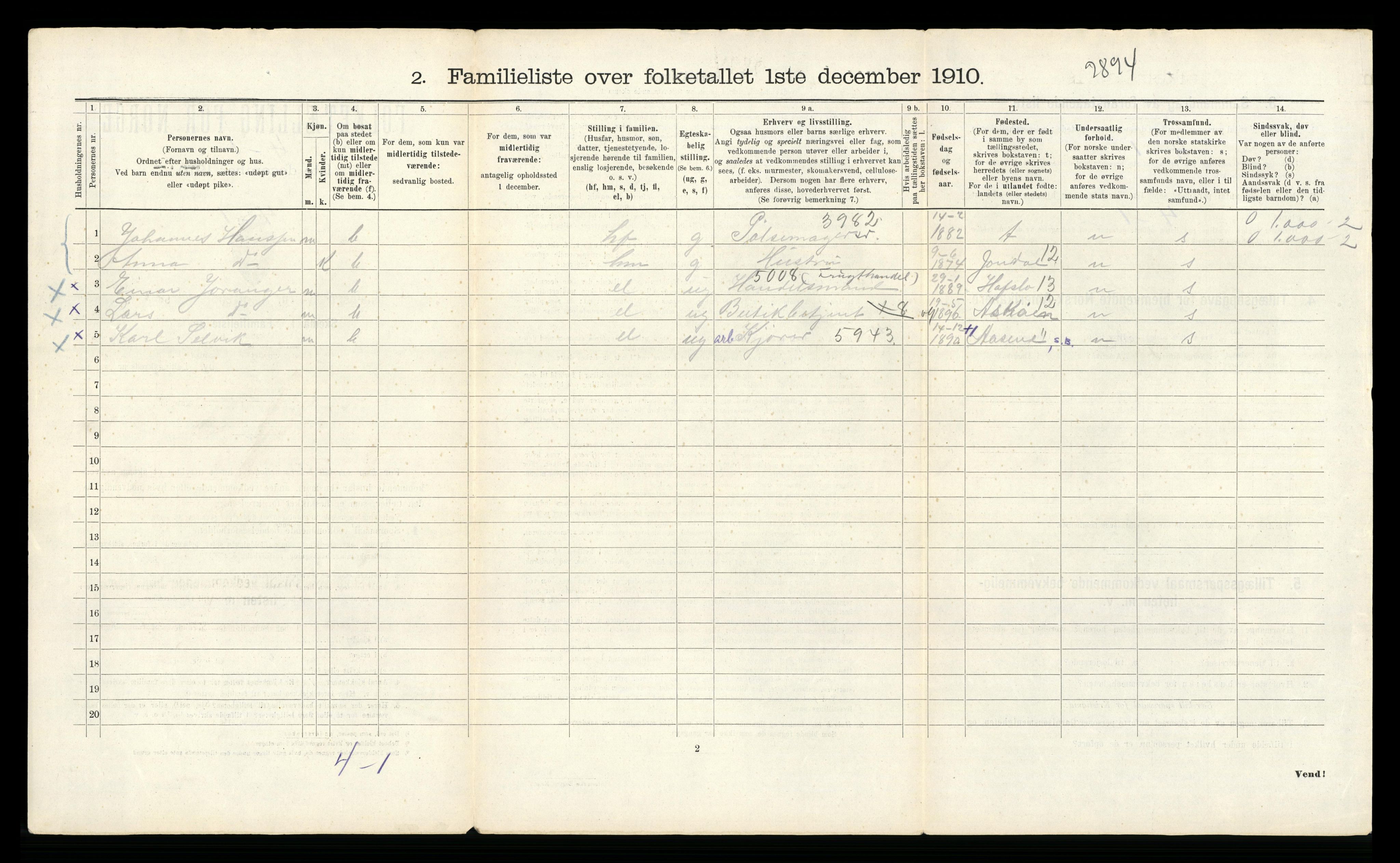 RA, 1910 census for Bergen, 1910, p. 15652