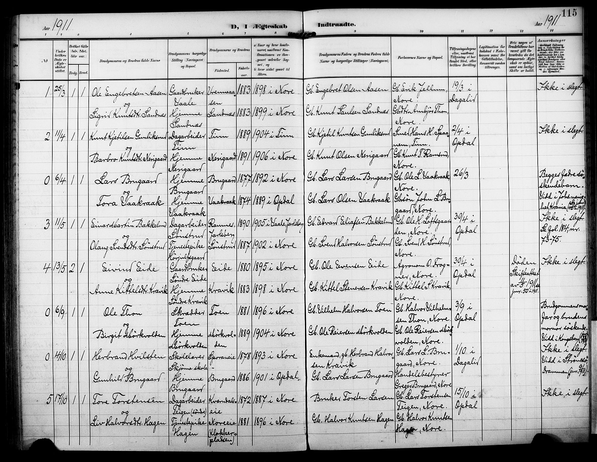 Nore kirkebøker, AV/SAKO-A-238/F/Fb/L0003: Parish register (official) no. II 3, 1906-1926, p. 115