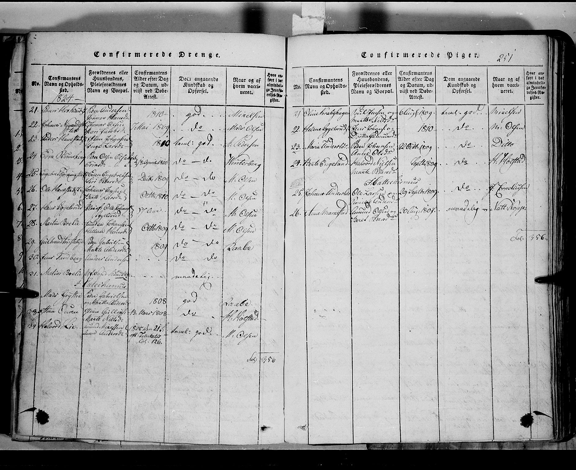 Toten prestekontor, SAH/PREST-102/H/Ha/Hab/L0002: Parish register (copy) no. 2, 1820-1827, p. 251