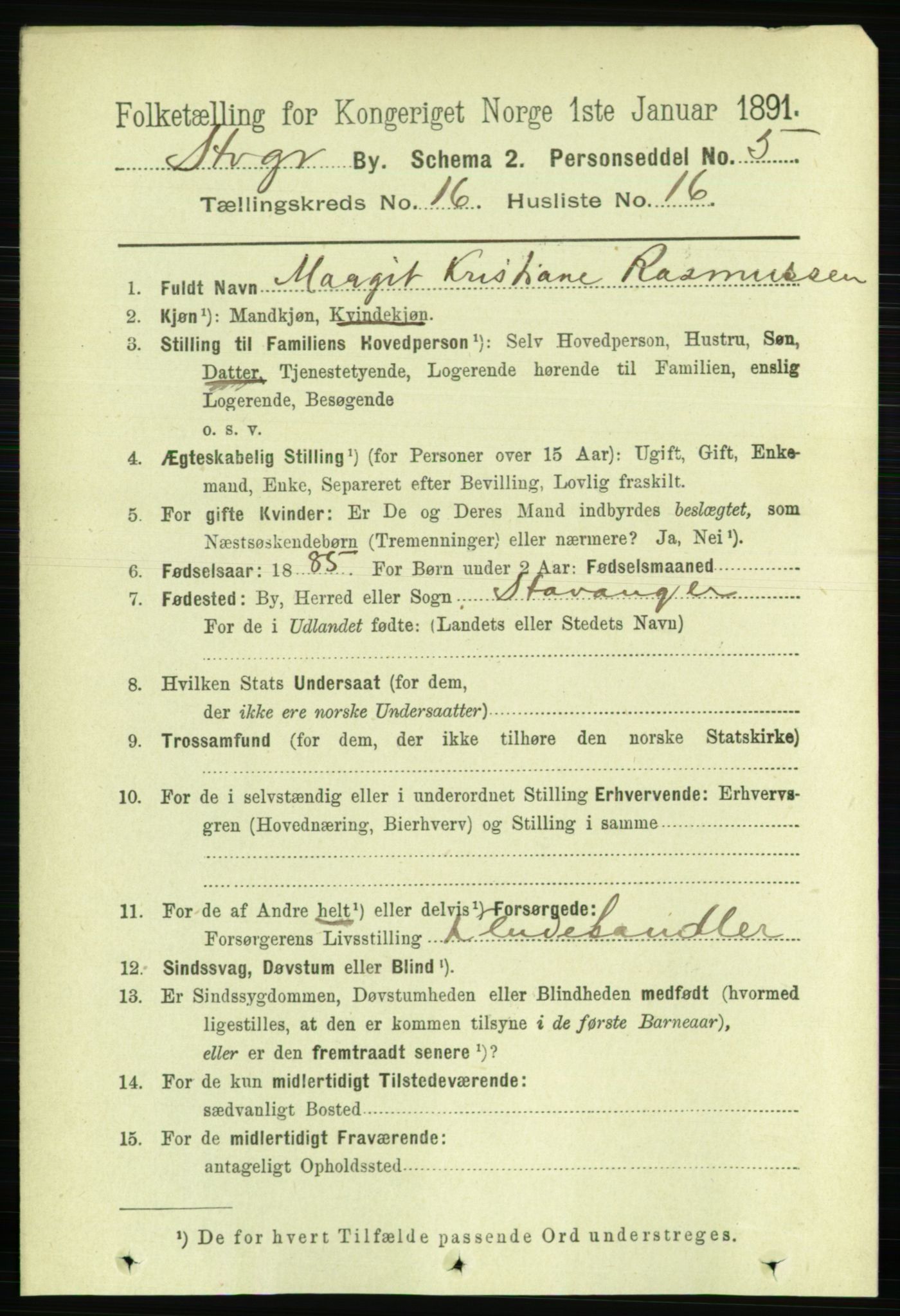 RA, 1891 census for 1103 Stavanger, 1891, p. 19041