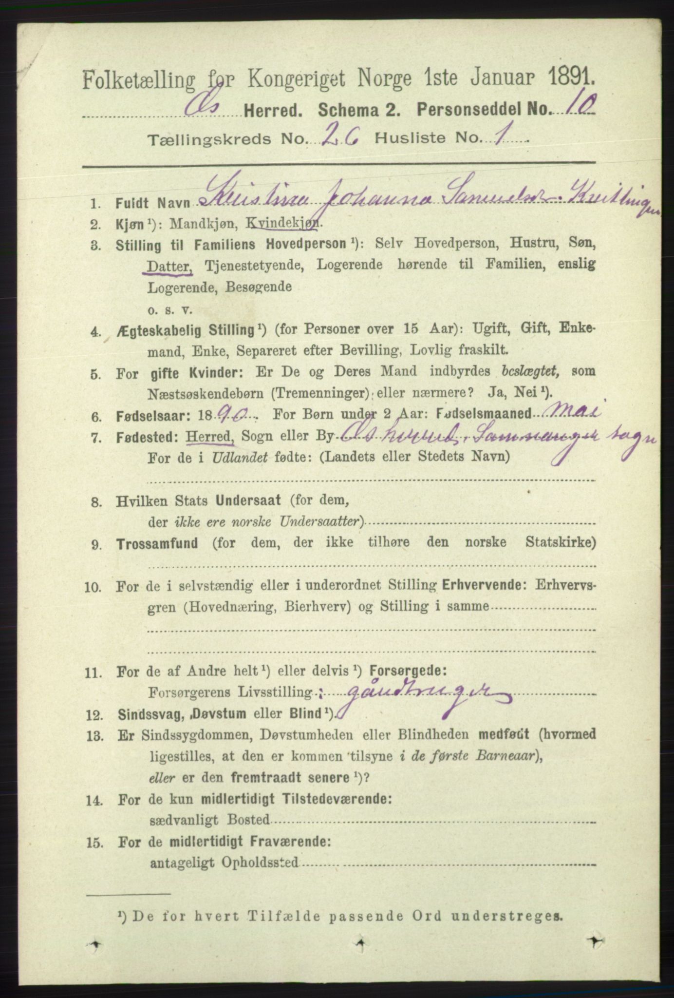 RA, 1891 census for 1243 Os, 1891, p. 5487