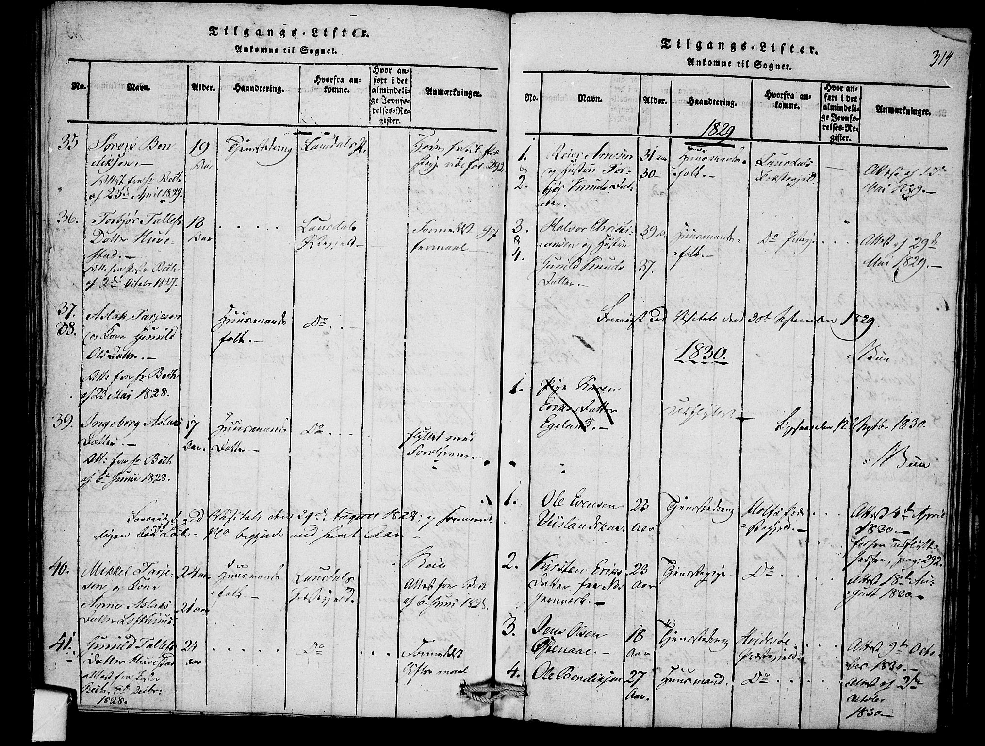 Mo kirkebøker, SAKO/A-286/F/Fb/L0001: Parish register (official) no. II 1, 1814-1844, p. 314