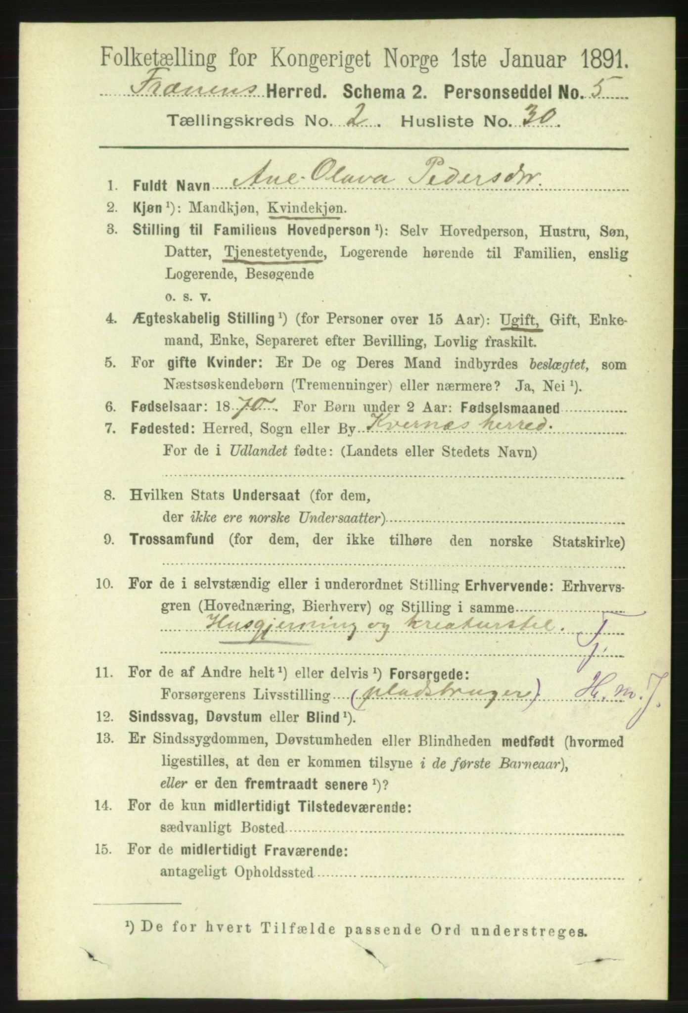 RA, 1891 census for 1548 Fræna, 1891, p. 654