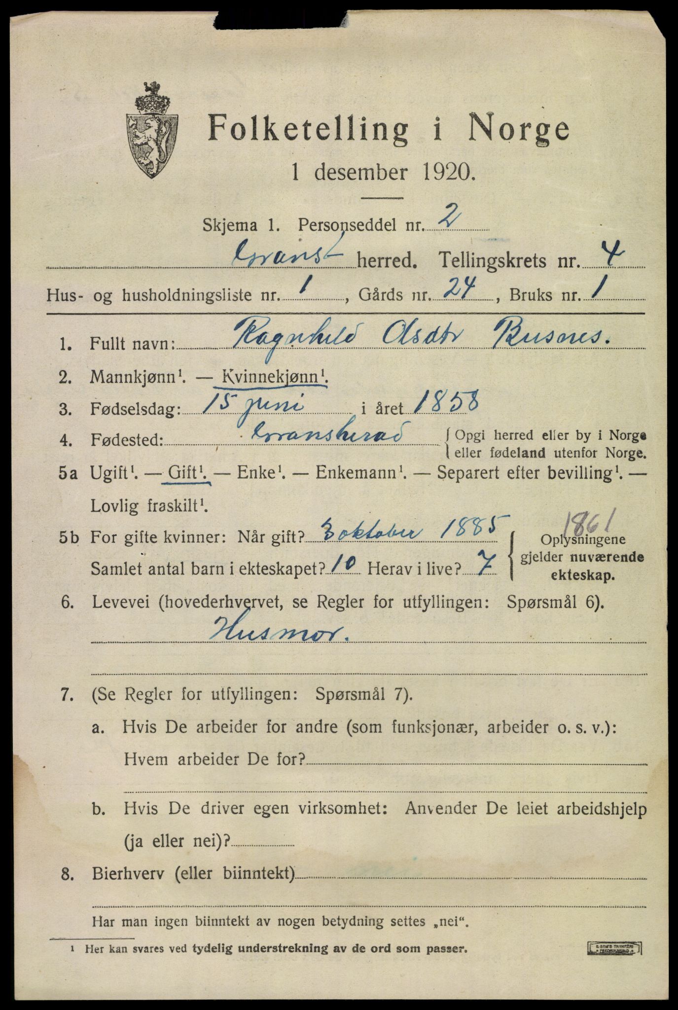 SAKO, 1920 census for Gransherad, 1920, p. 1774