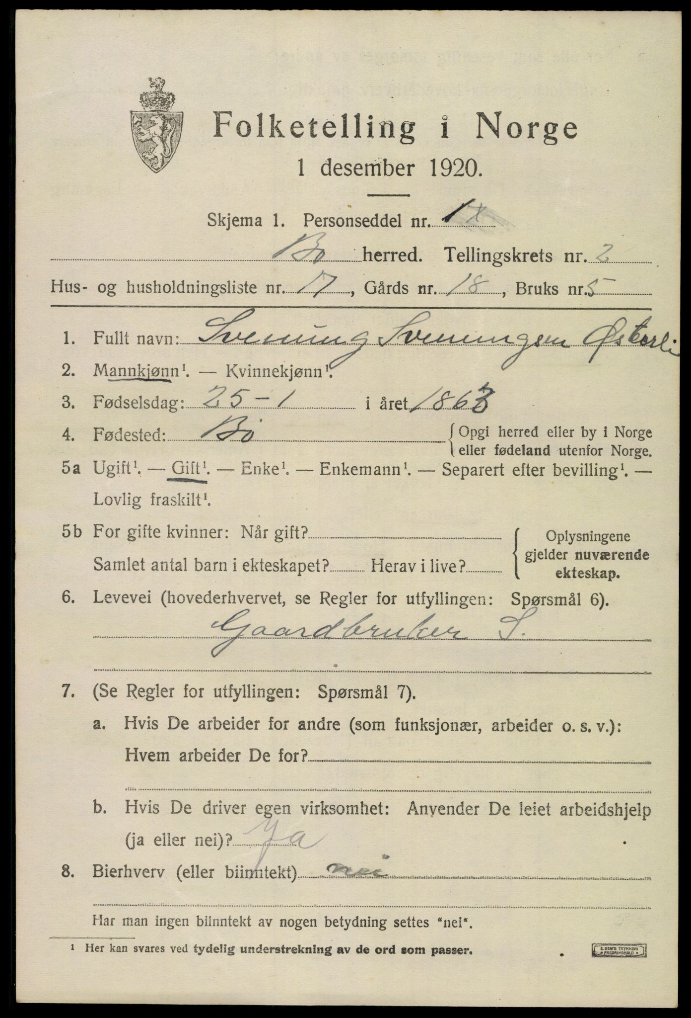 SAKO, 1920 census for Bø (Telemark), 1920, p. 1906