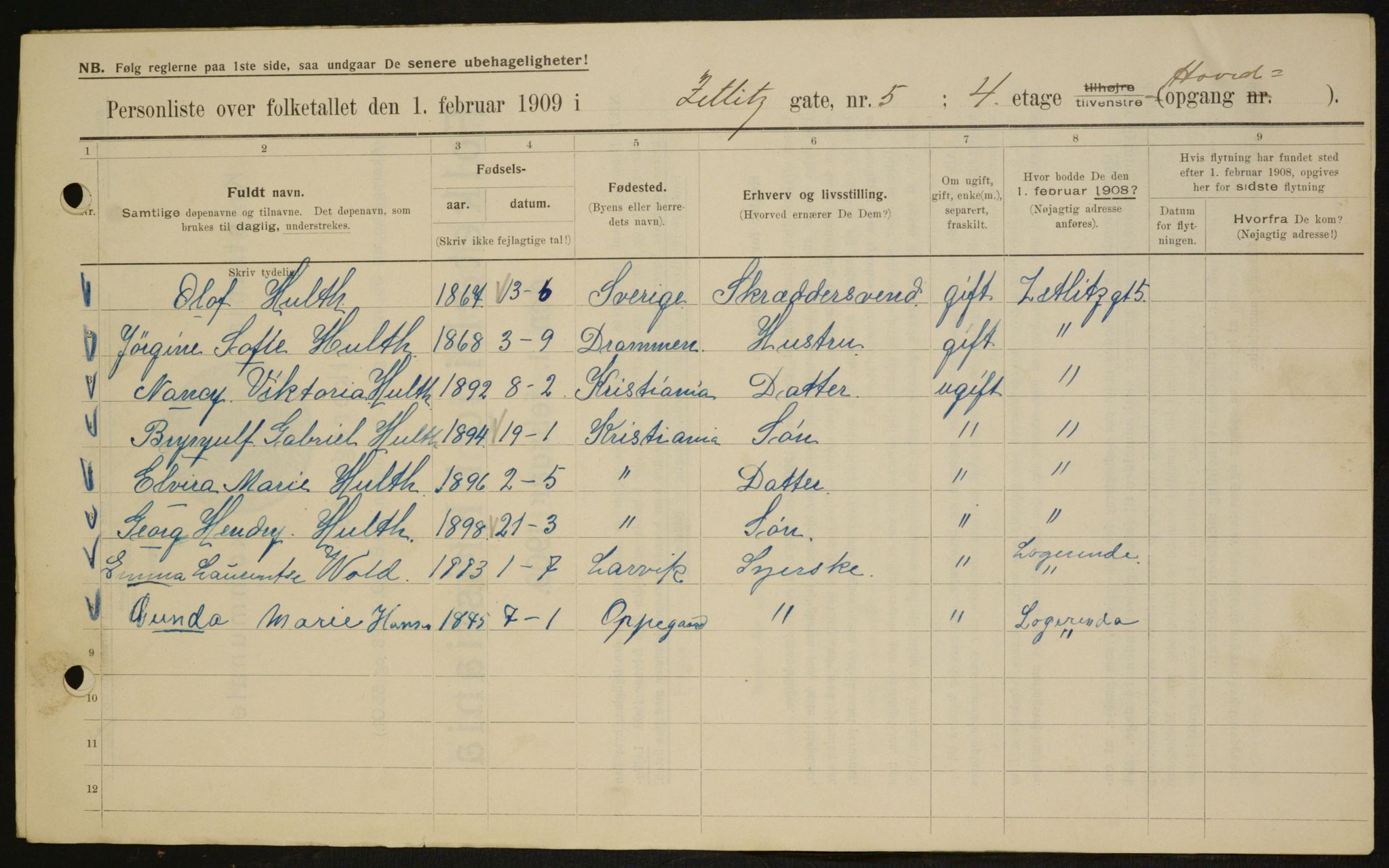 OBA, Municipal Census 1909 for Kristiania, 1909, p. 116868