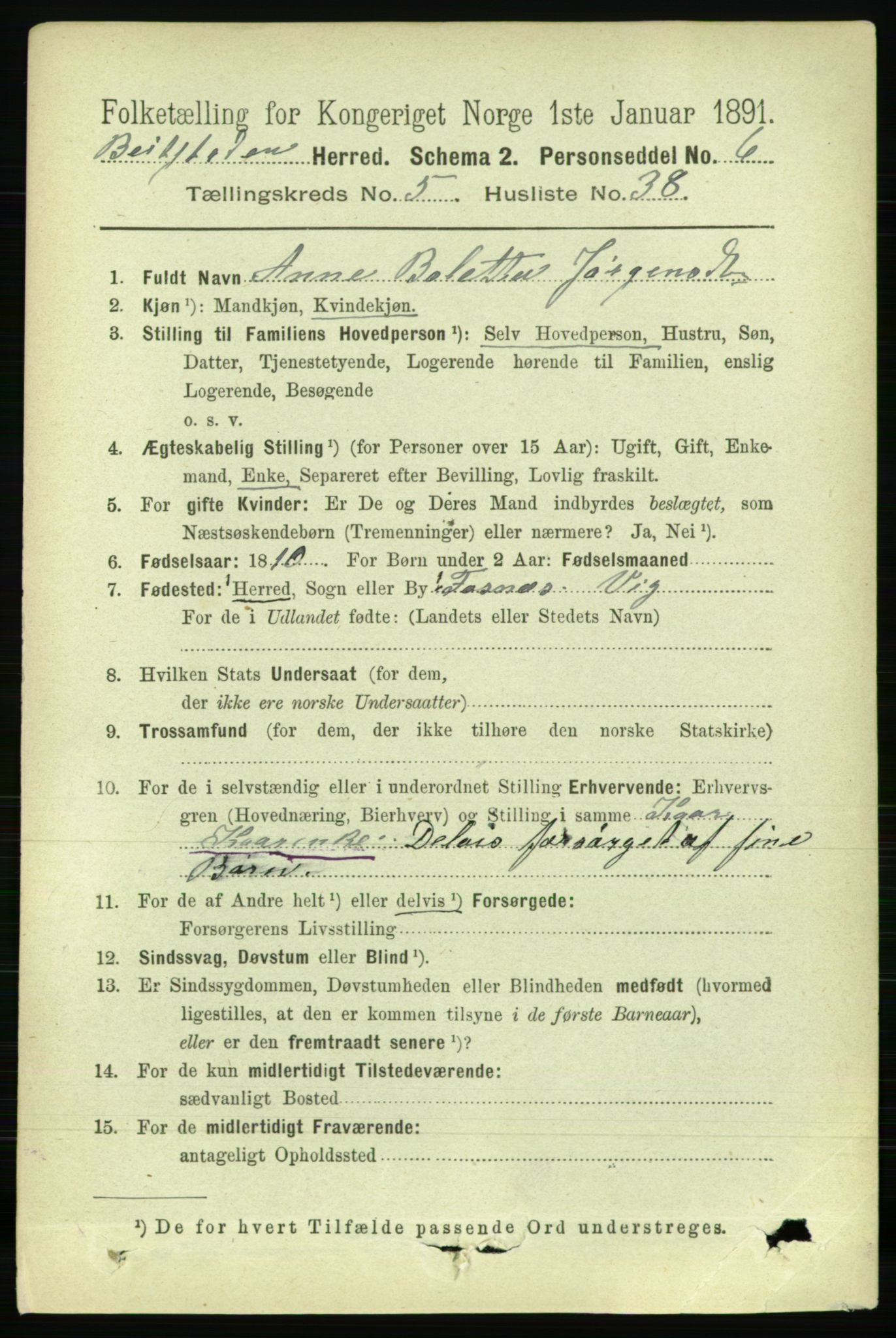 RA, 1891 census for 1727 Beitstad, 1891, p. 1496