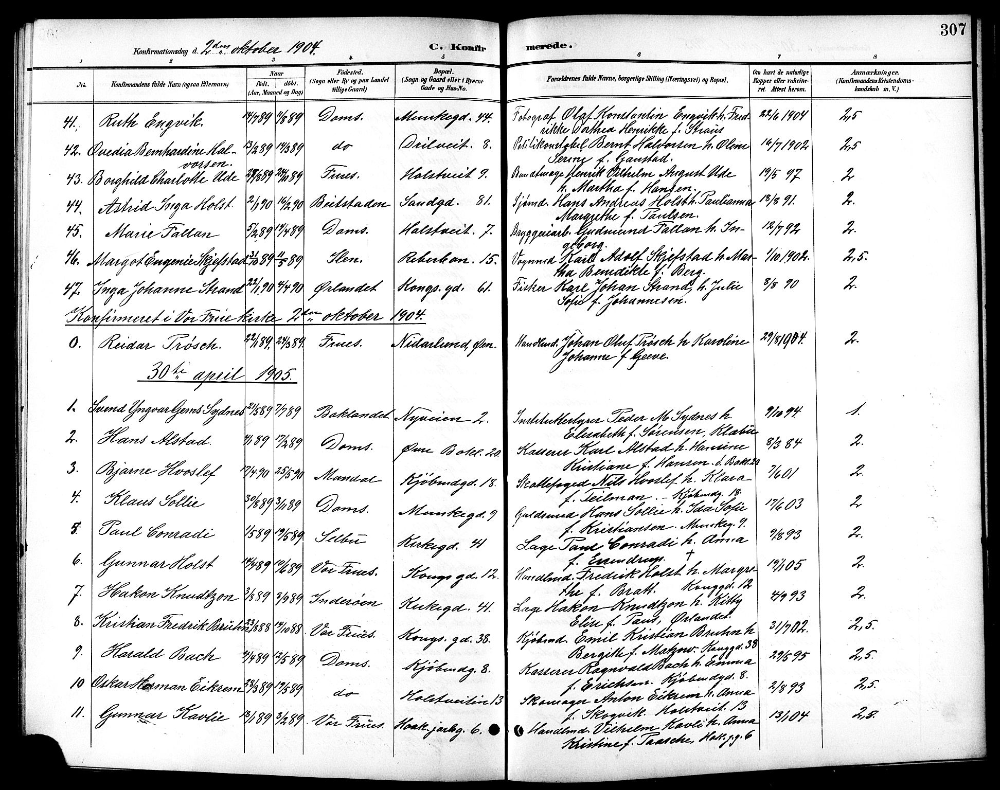 Ministerialprotokoller, klokkerbøker og fødselsregistre - Sør-Trøndelag, SAT/A-1456/601/L0094: Parish register (copy) no. 601C12, 1898-1911, p. 307