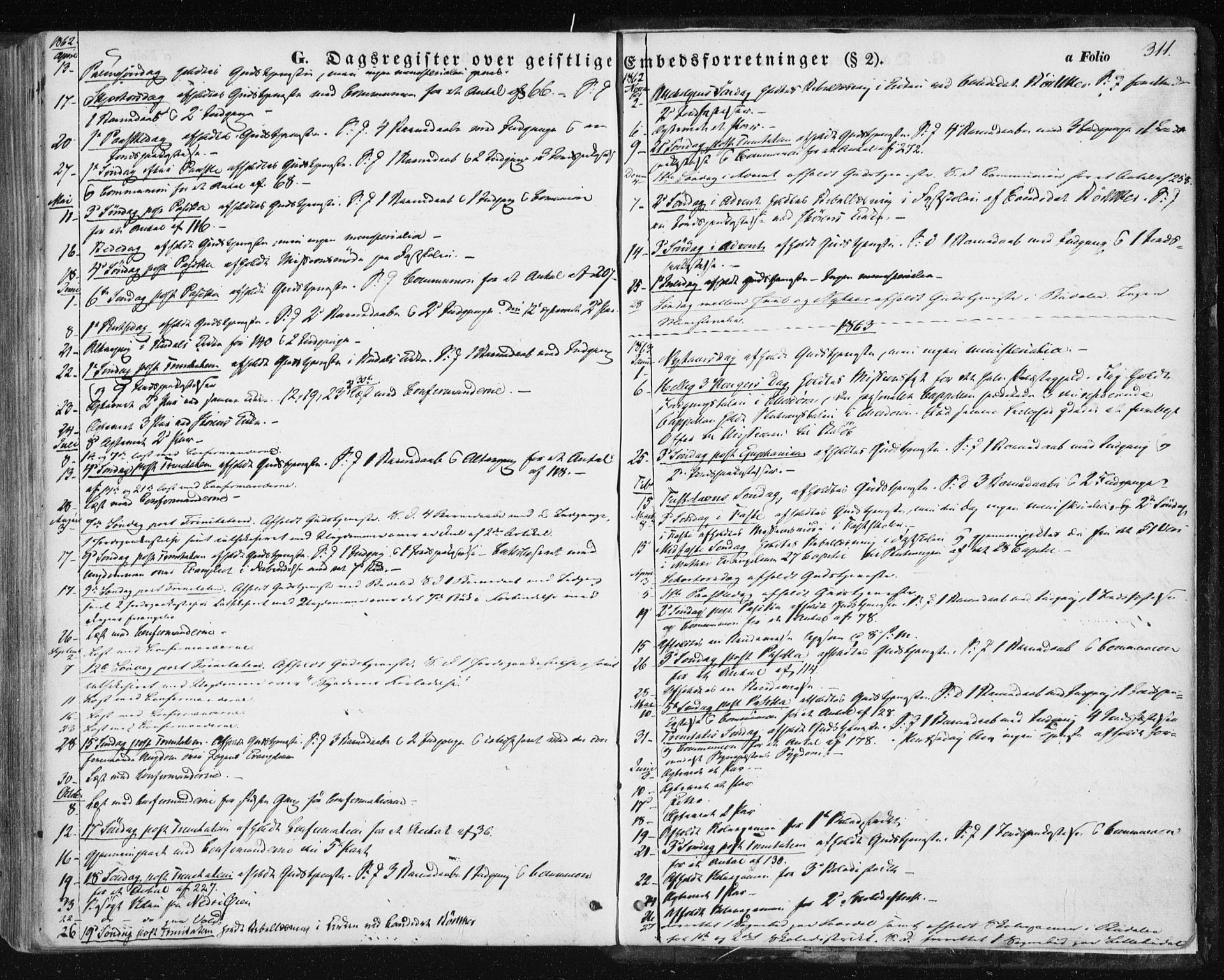 Ministerialprotokoller, klokkerbøker og fødselsregistre - Sør-Trøndelag, SAT/A-1456/687/L1000: Parish register (official) no. 687A06, 1848-1869, p. 311