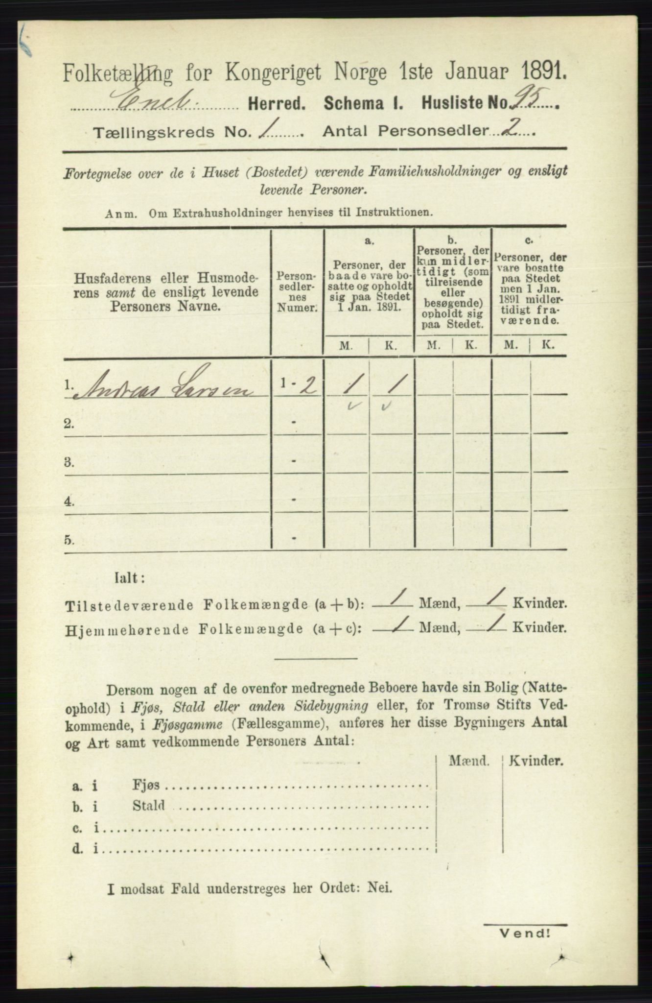 RA, 1891 census for 0229 Enebakk, 1891, p. 121