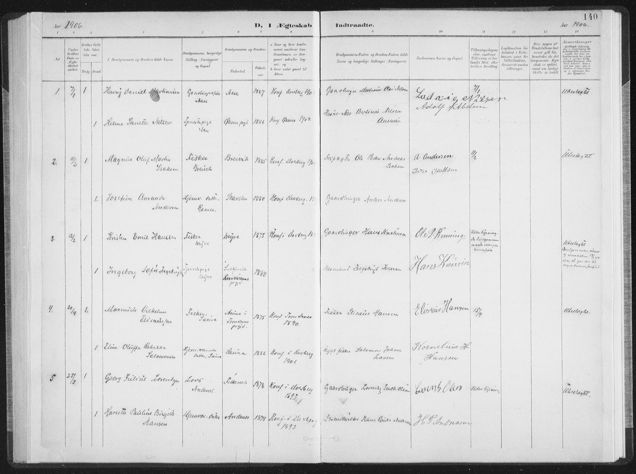 Ministerialprotokoller, klokkerbøker og fødselsregistre - Nordland, AV/SAT-A-1459/897/L1400: Parish register (official) no. 897A07, 1897-1908, p. 140