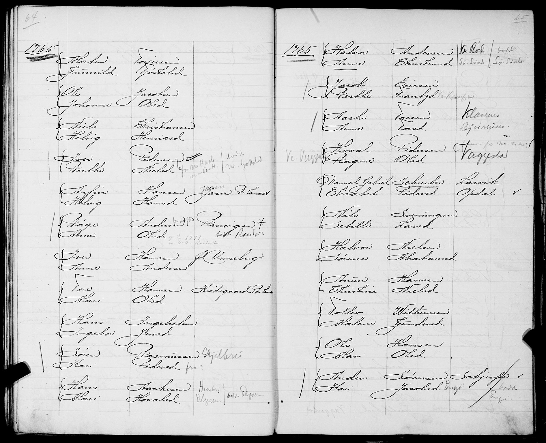 Sandar sokneprestkontor, AV/SAKO-A-242/Y/Ya/L0006: Other parish register no. 1 /1, 1709-1871, p. 64-65
