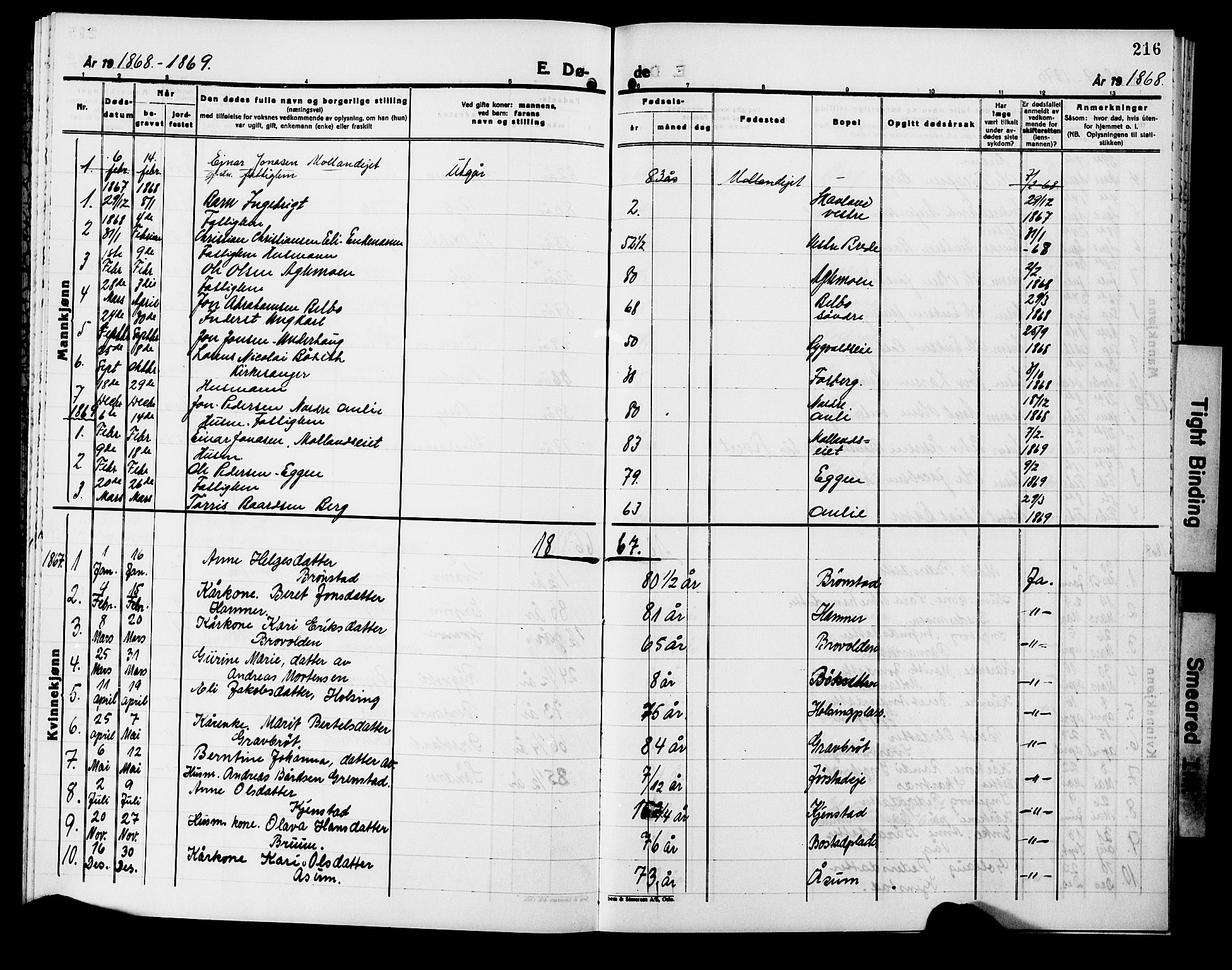 Ministerialprotokoller, klokkerbøker og fødselsregistre - Nord-Trøndelag, SAT/A-1458/749/L0485: Parish register (official) no. 749D01, 1857-1872, p. 216