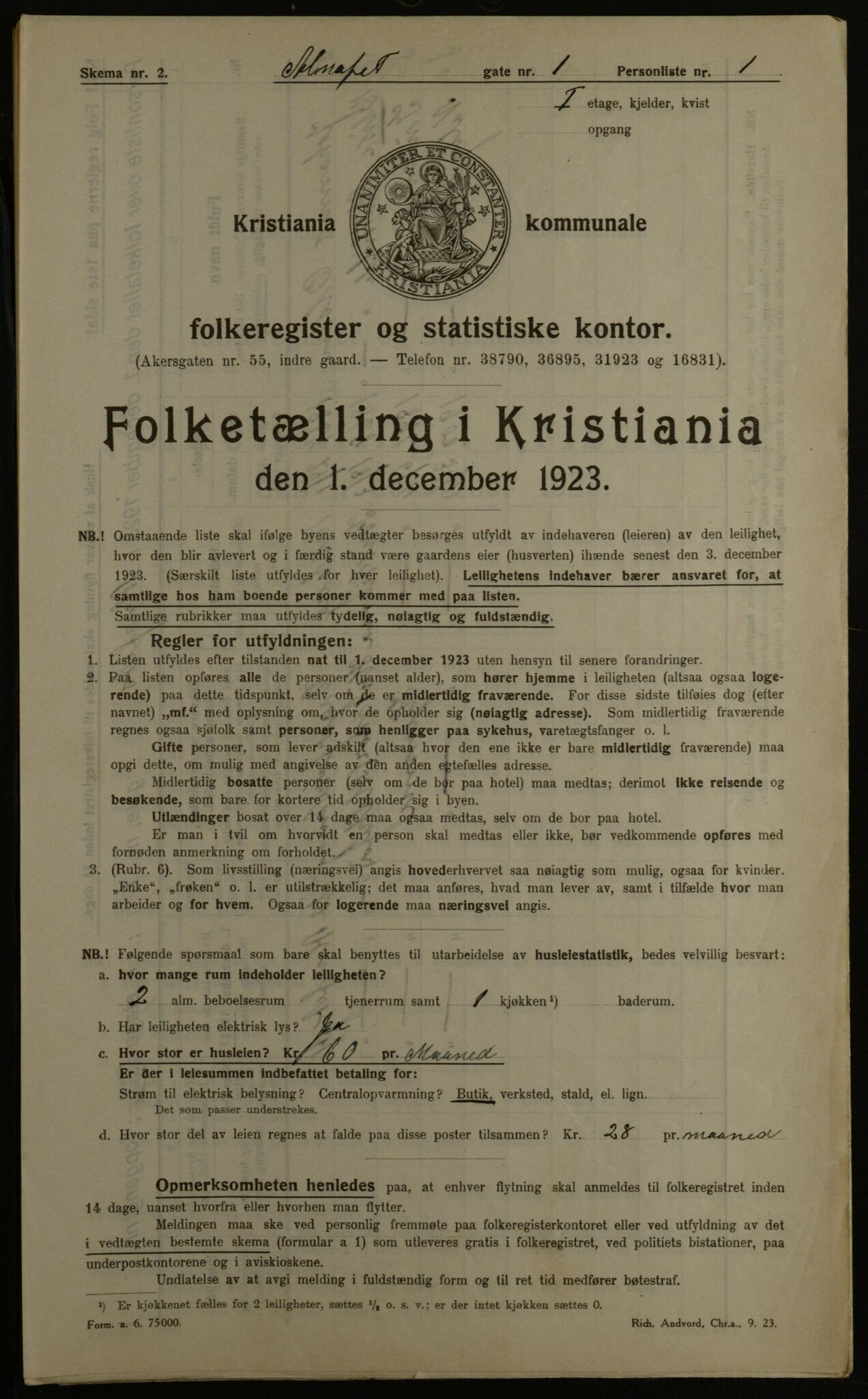 OBA, Municipal Census 1923 for Kristiania, 1923, p. 1275