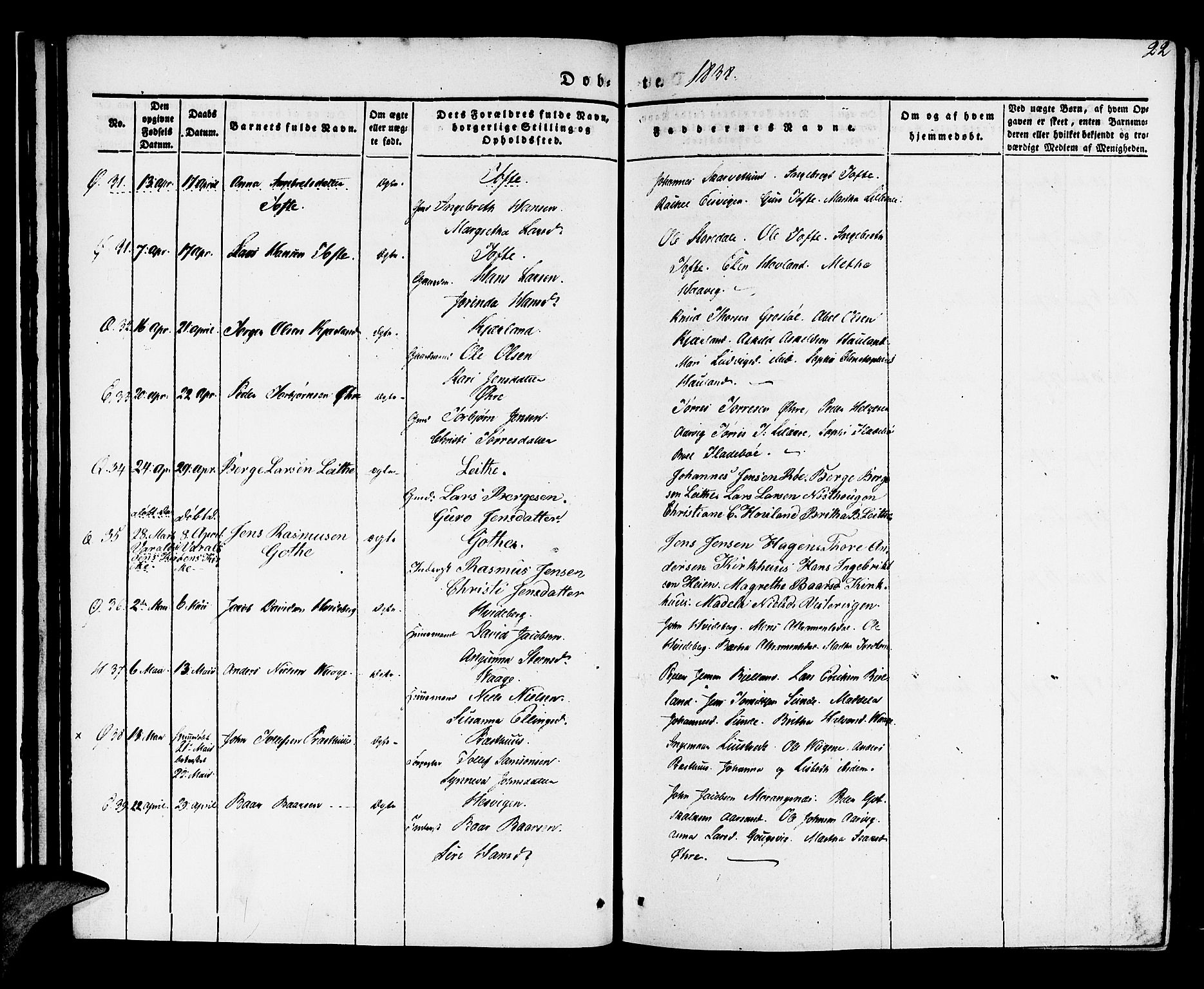 Kvinnherad sokneprestembete, AV/SAB-A-76401/H/Haa: Parish register (official) no. A 6, 1835-1843, p. 22