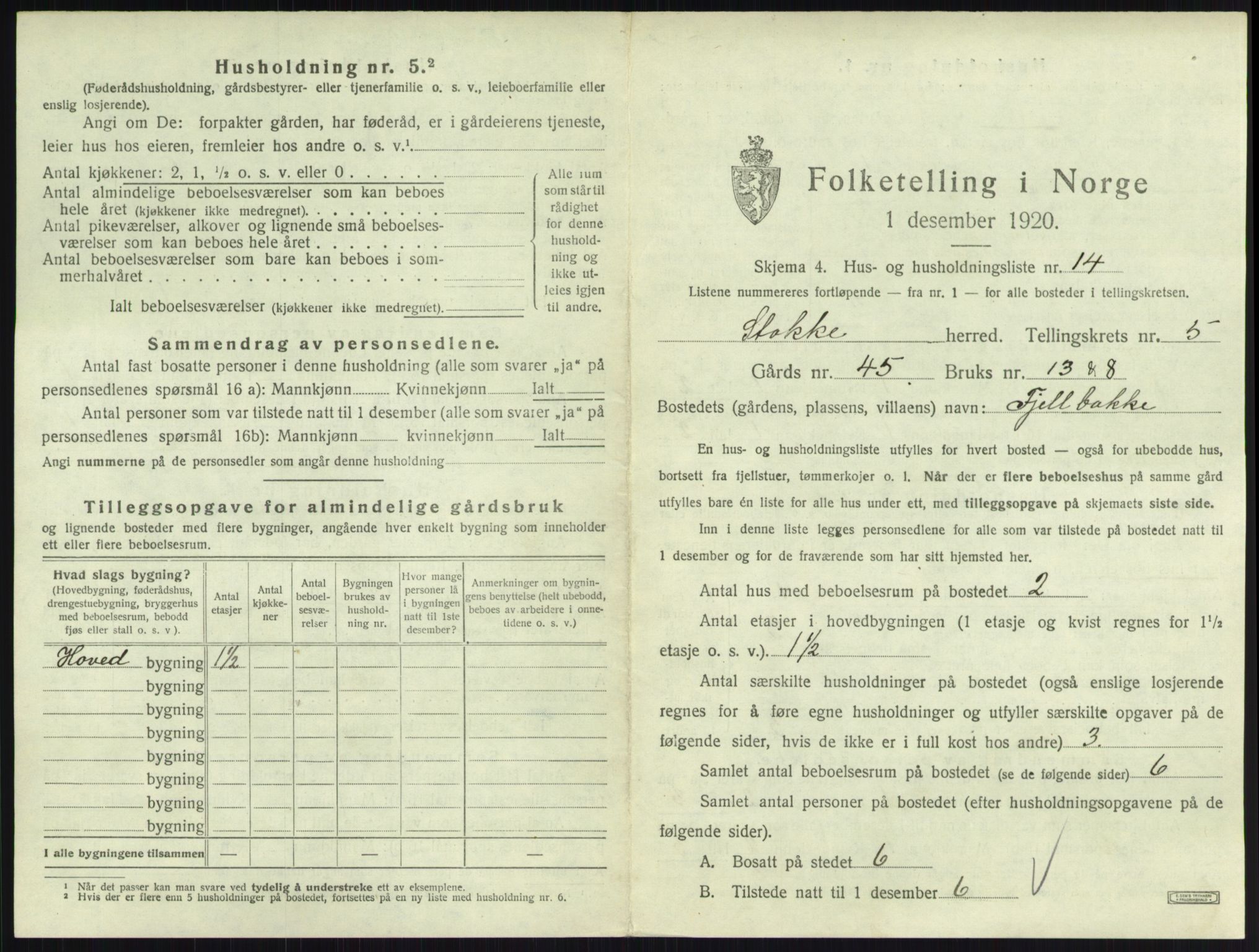 SAKO, 1920 census for Stokke, 1920, p. 1009