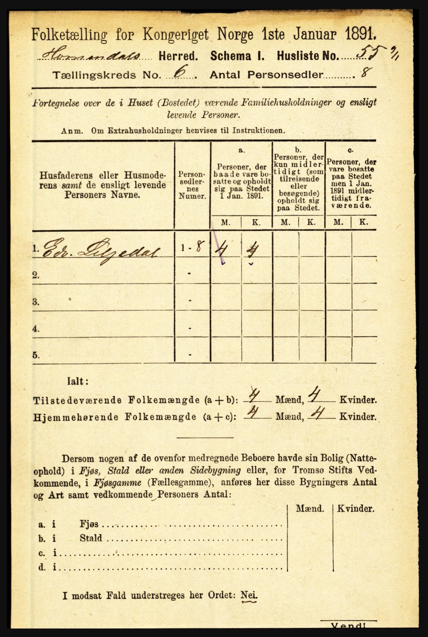 RA, 1891 census for 1444 Hornindal, 1891, p. 1402