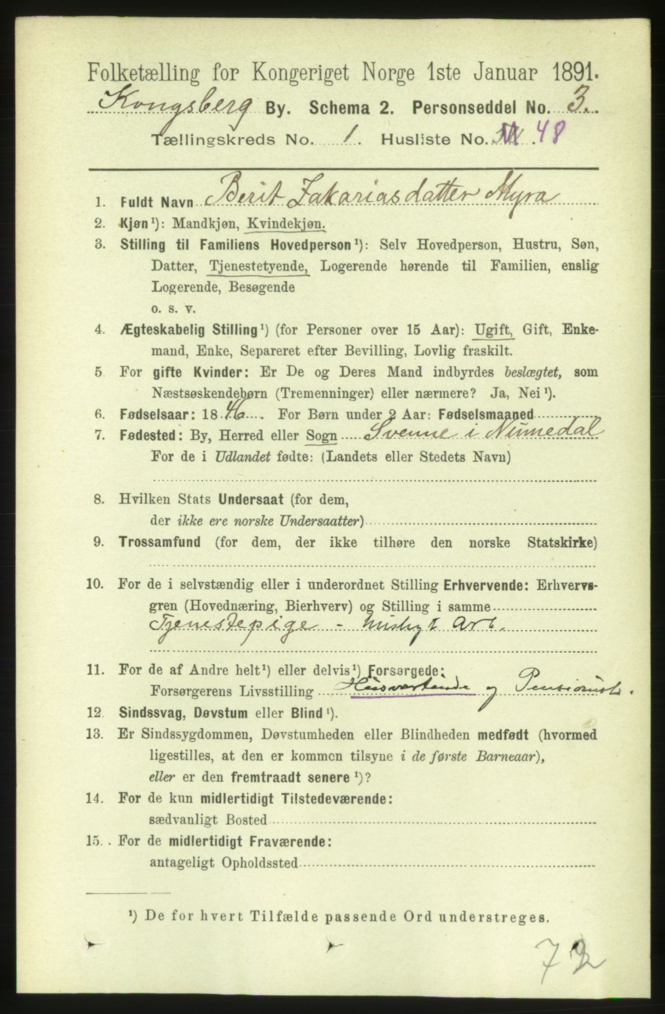 RA, 1891 census for 0604 Kongsberg, 1891, p. 1942