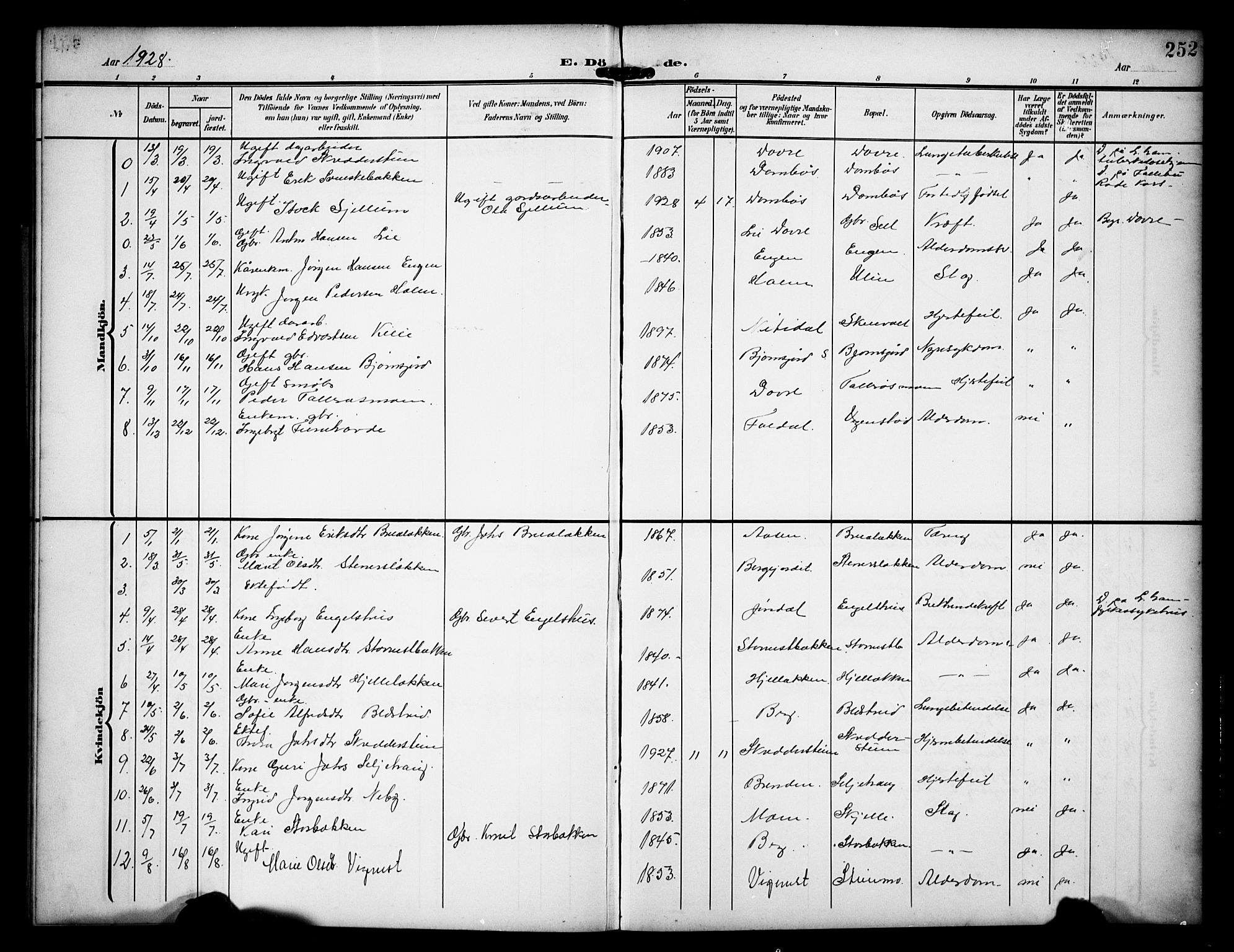 Dovre prestekontor, SAH/PREST-066/H/Ha/Hab/L0003: Parish register (copy) no. 3, 1907-1929, p. 252