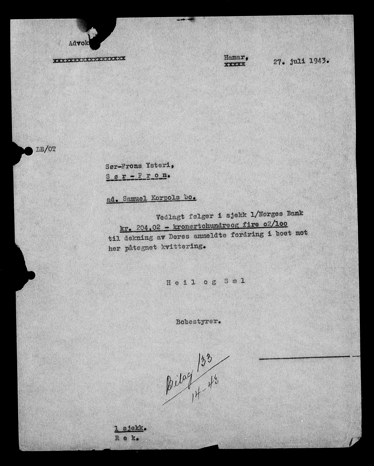 Justisdepartementet, Tilbakeføringskontoret for inndratte formuer, AV/RA-S-1564/H/Hc/Hcc/L0949: --, 1945-1947, p. 534