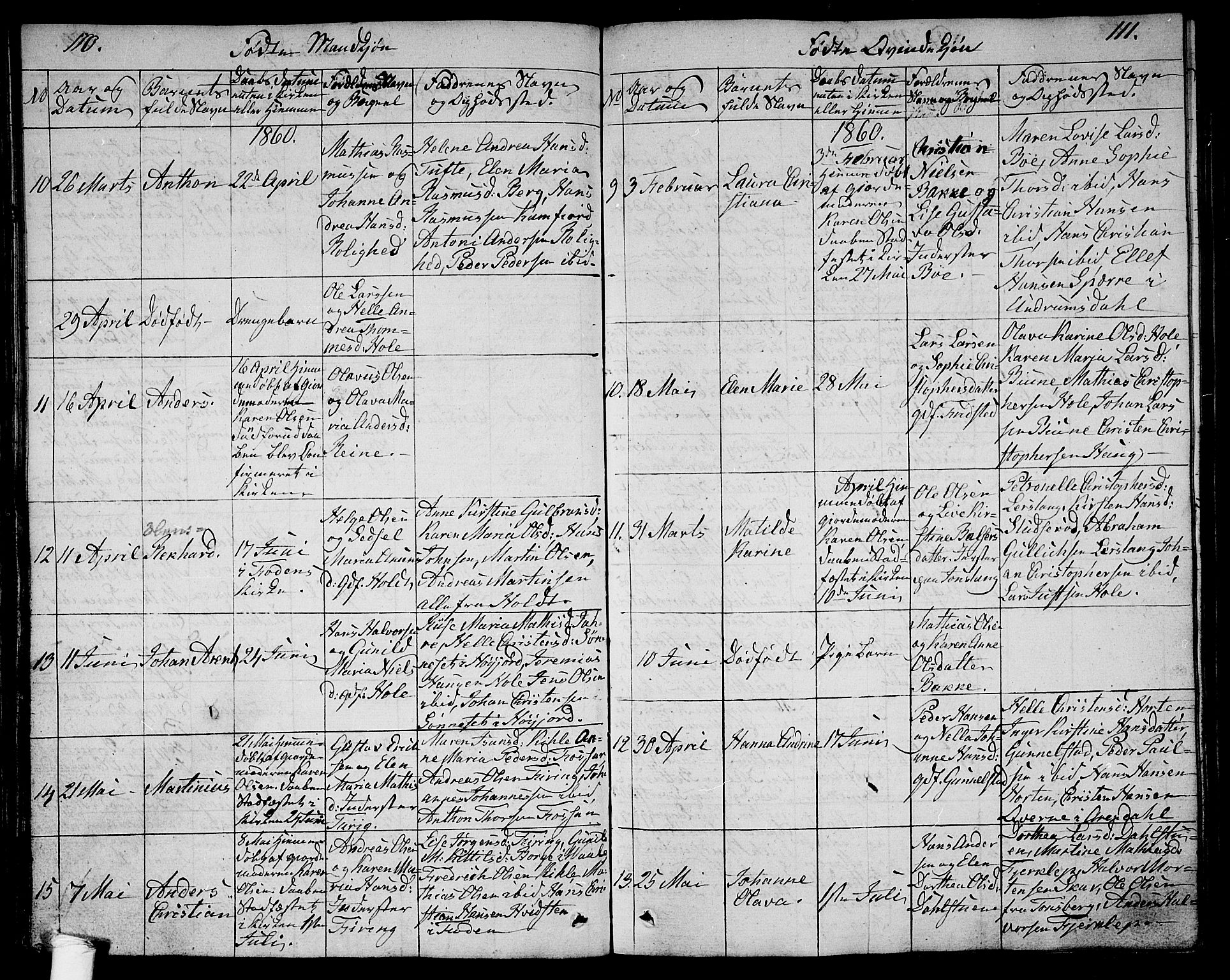 Ramnes kirkebøker, AV/SAKO-A-314/G/Ga/L0002: Parish register (copy) no. I 2, 1848-1870, p. 110-111