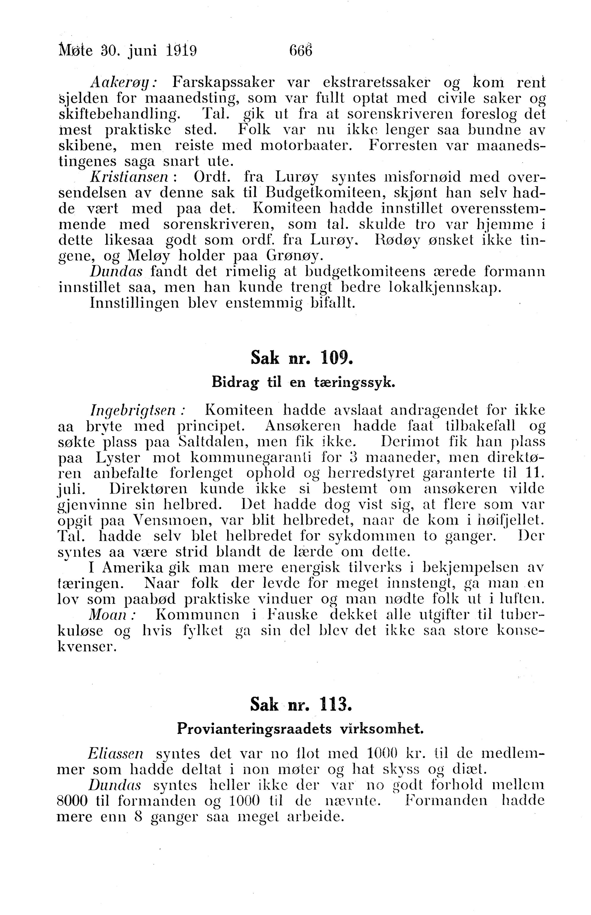 Nordland Fylkeskommune. Fylkestinget, AIN/NFK-17/176/A/Ac/L0042: Fylkestingsforhandlinger 1919, 1919