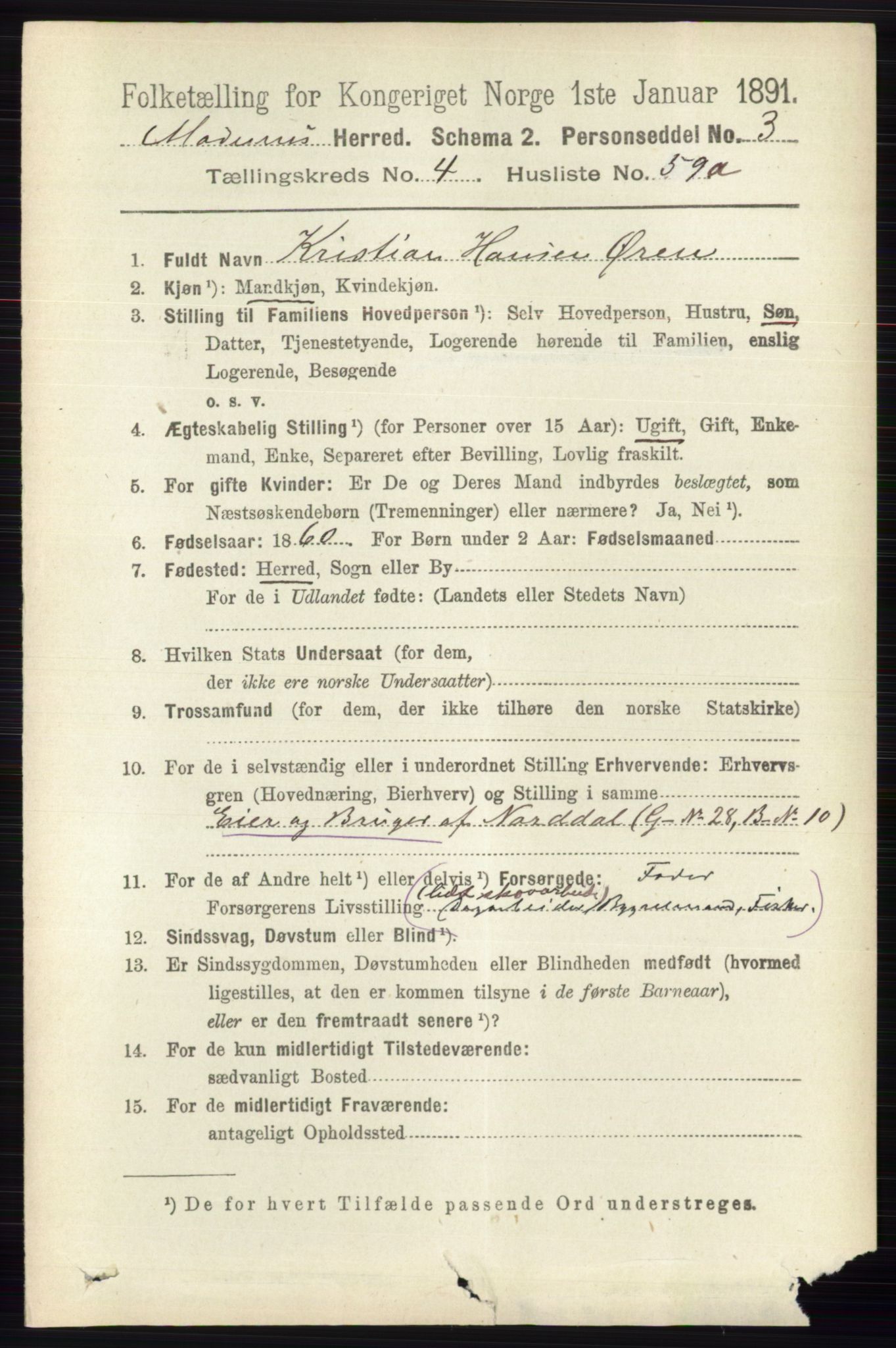 RA, 1891 census for 0623 Modum, 1891, p. 1345