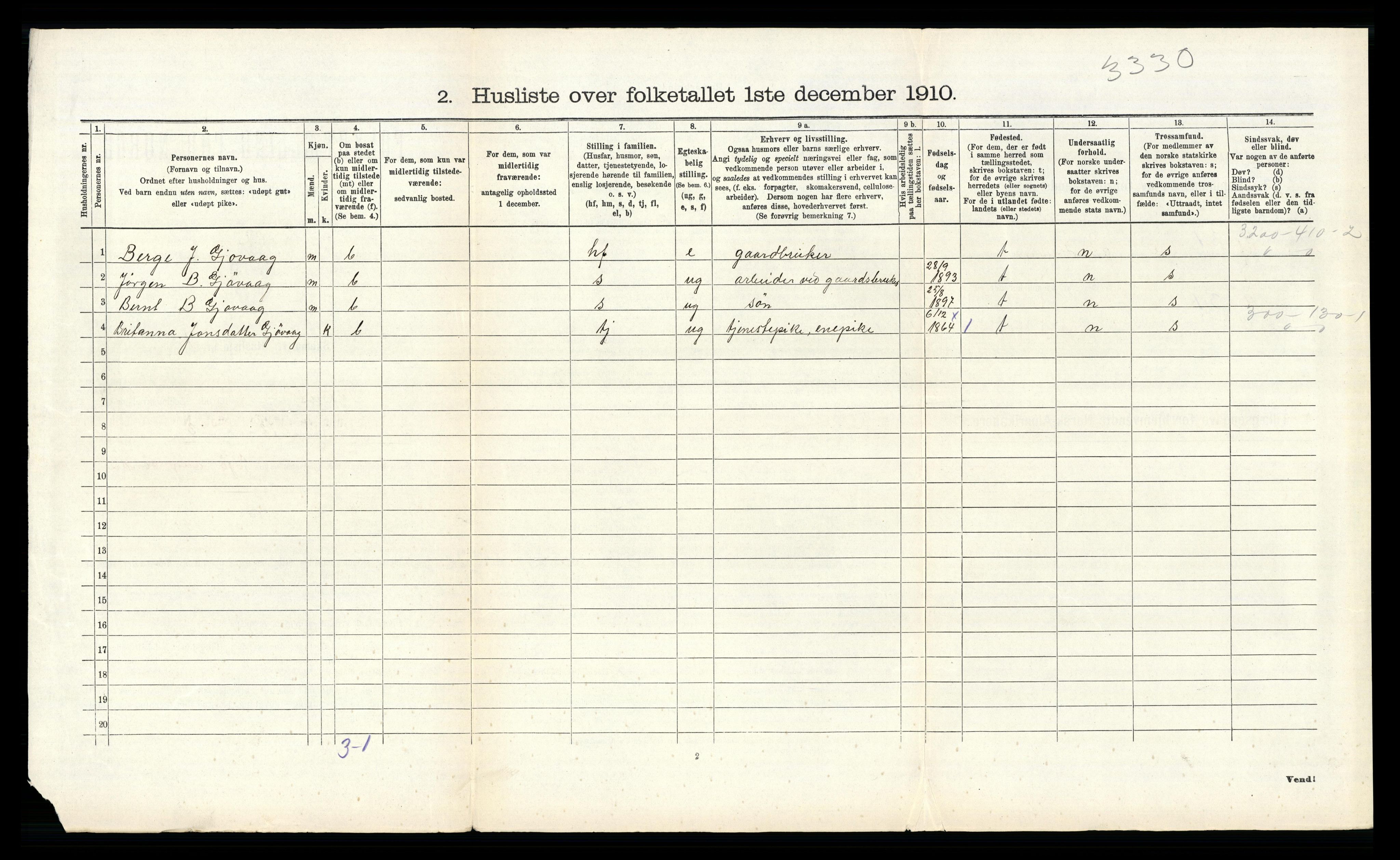 RA, 1910 census for Tysnes, 1910, p. 683