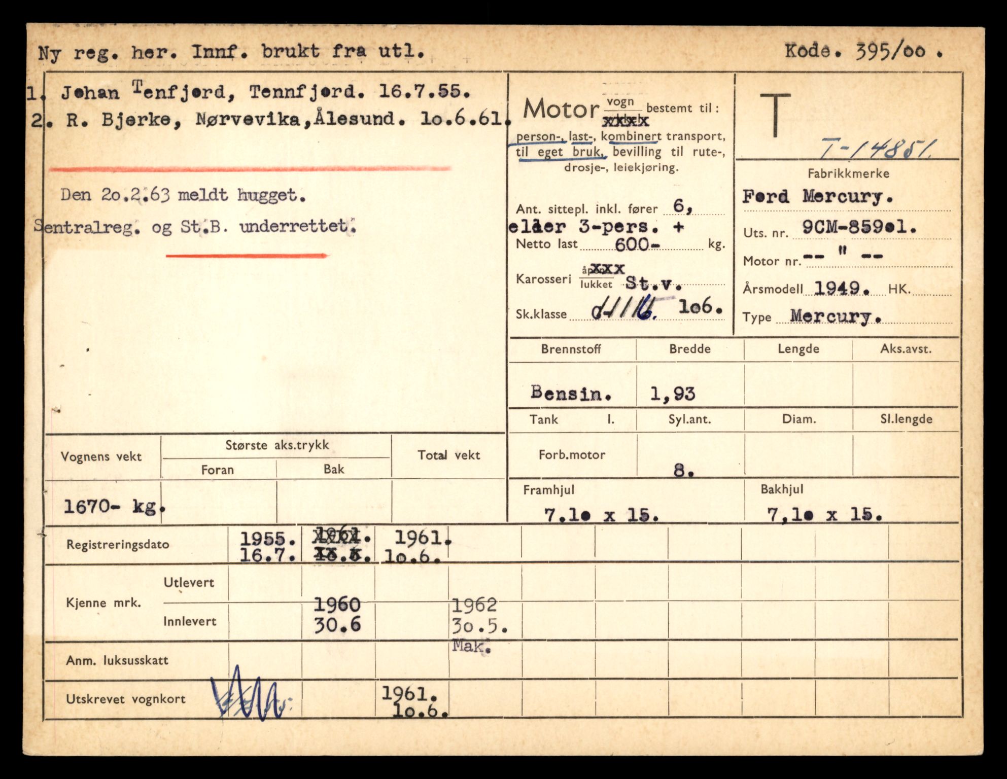 Møre og Romsdal vegkontor - Ålesund trafikkstasjon, AV/SAT-A-4099/F/Fe/L0048: Registreringskort for kjøretøy T 14721 - T 14863, 1927-1998, p. 3001