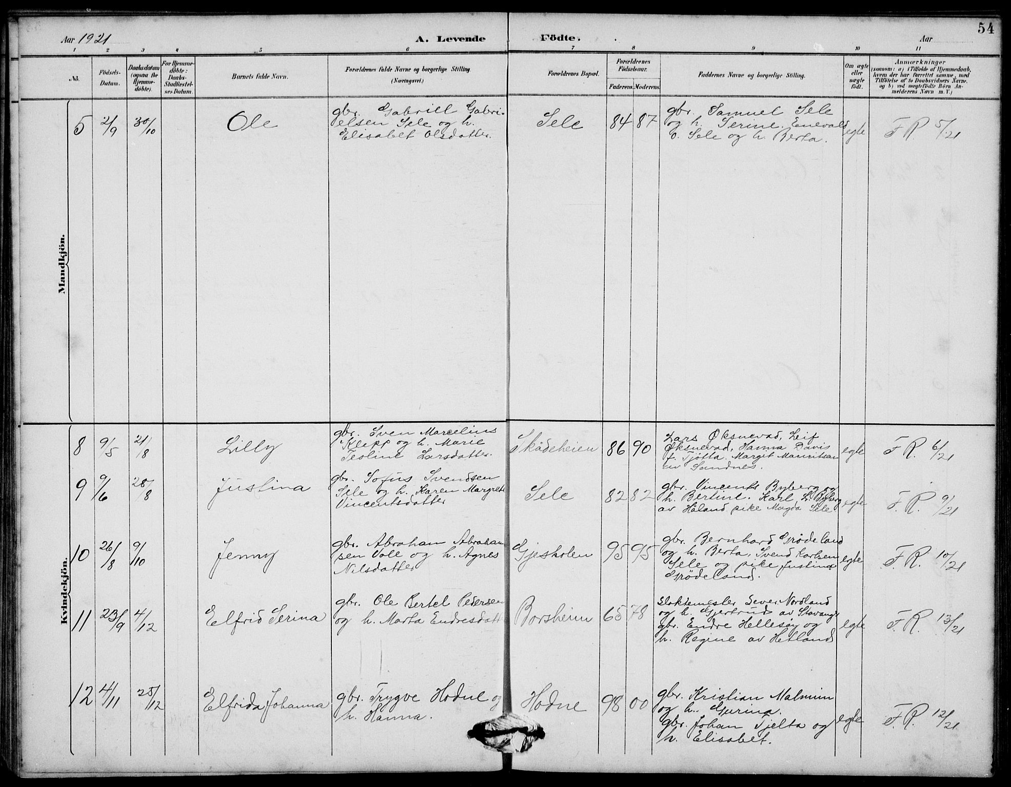 Klepp sokneprestkontor, SAST/A-101803/001/3/30BB/L0006: Parish register (copy) no. B 6, 1889-1936, p. 54