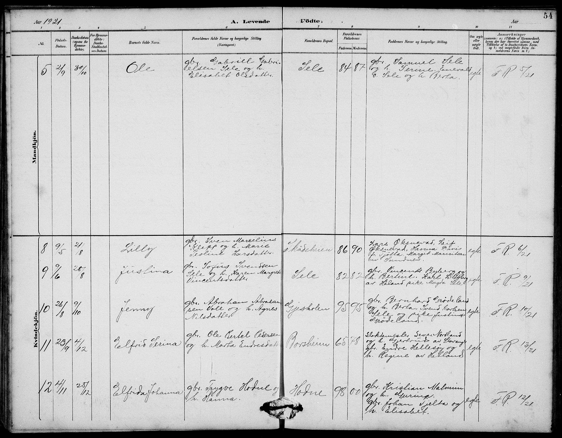 Klepp sokneprestkontor, AV/SAST-A-101803/001/3/30BB/L0006: Parish register (copy) no. B 6, 1889-1936, p. 54