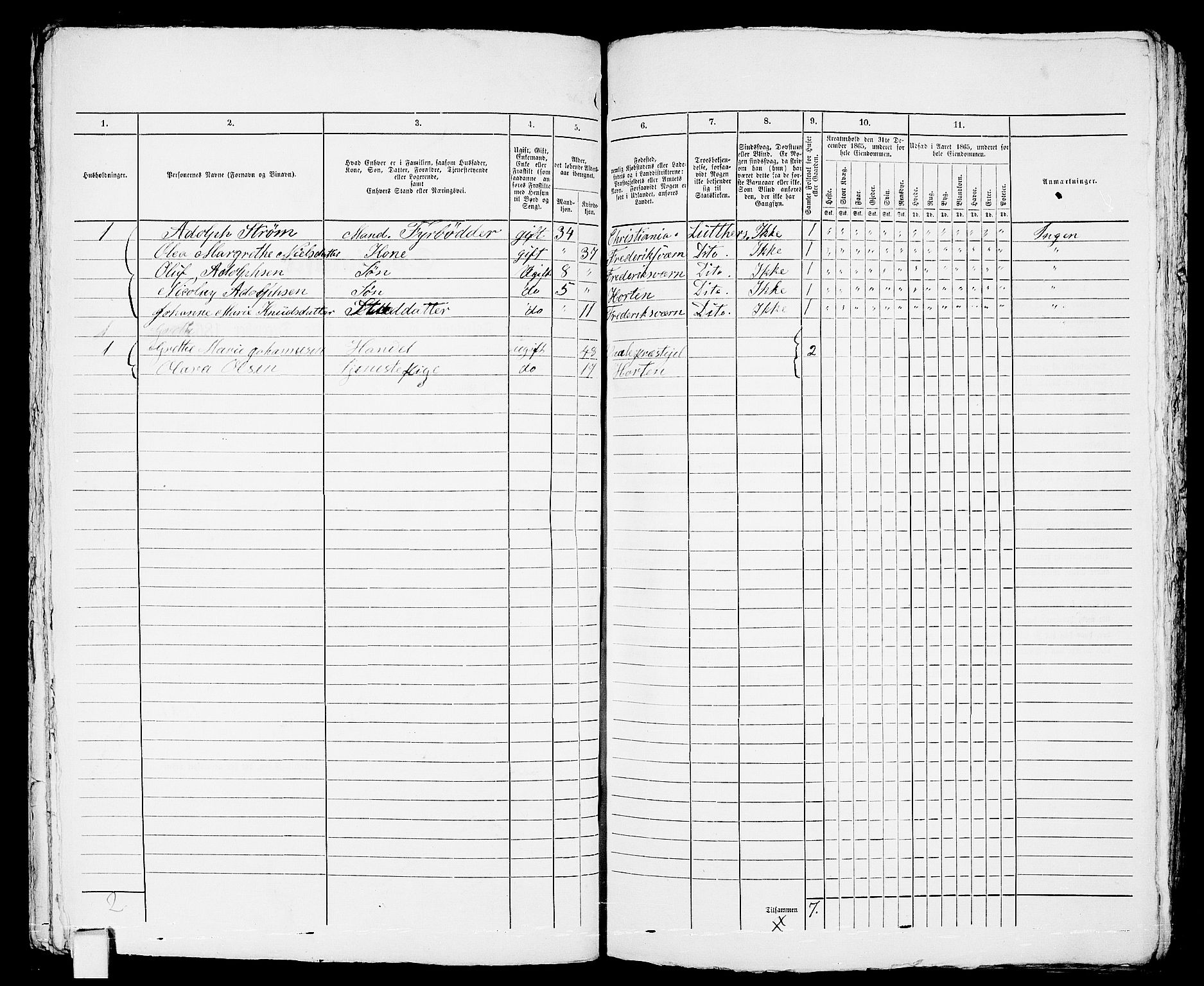 RA, 1865 census for Horten, 1865, p. 155