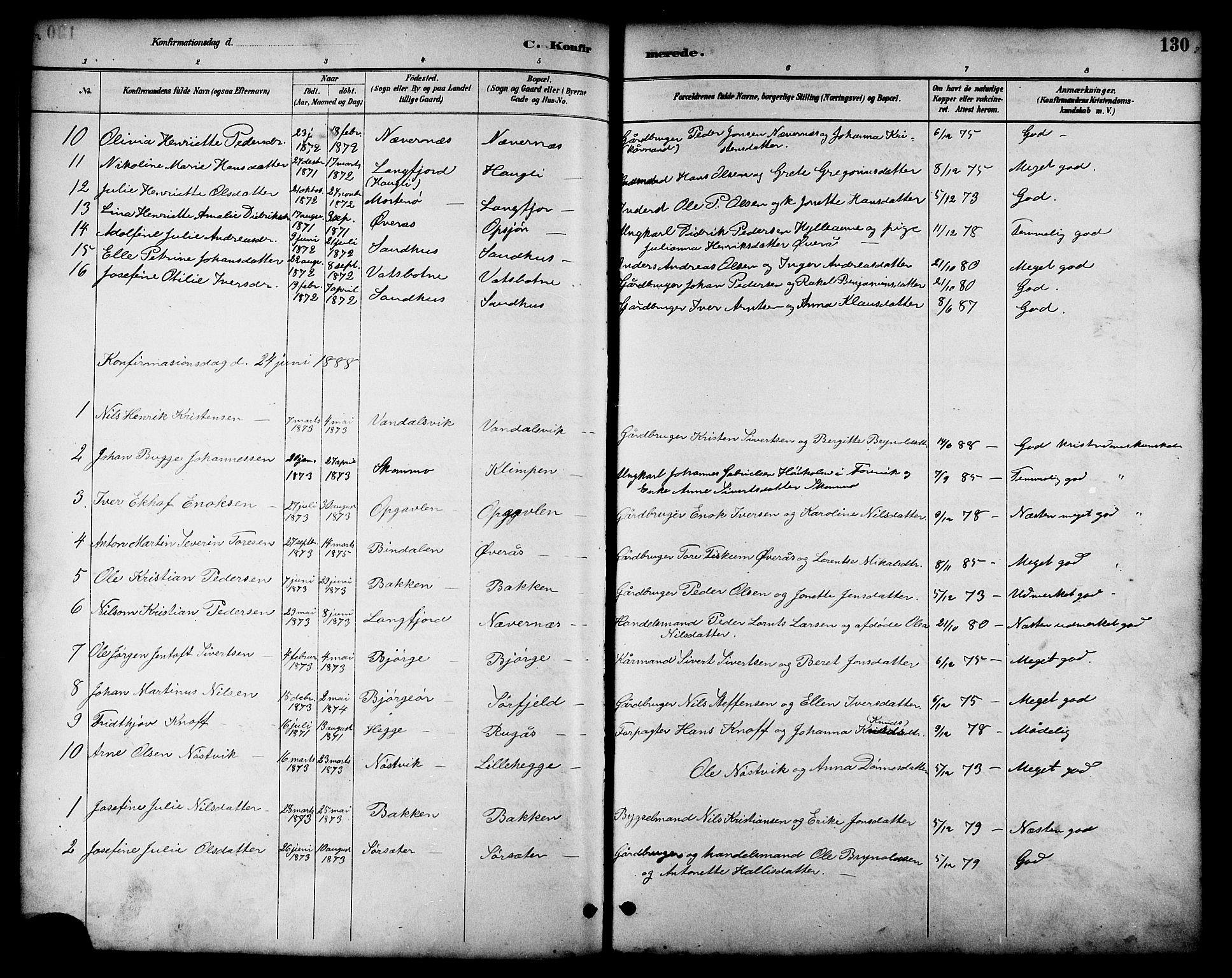 Ministerialprotokoller, klokkerbøker og fødselsregistre - Nordland, AV/SAT-A-1459/814/L0230: Parish register (copy) no. 814C03, 1884-1911, p. 130