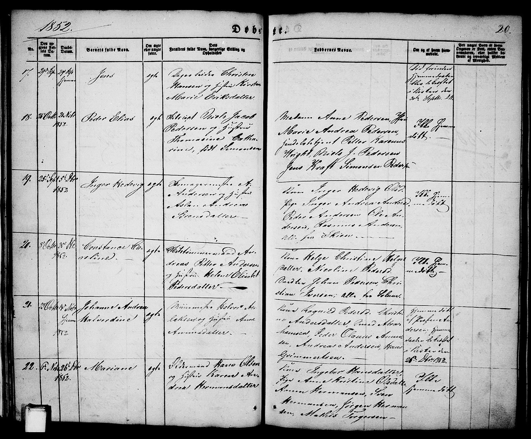 Porsgrunn kirkebøker , SAKO/A-104/G/Ga/L0002: Parish register (copy) no. I 2, 1847-1877, p. 20