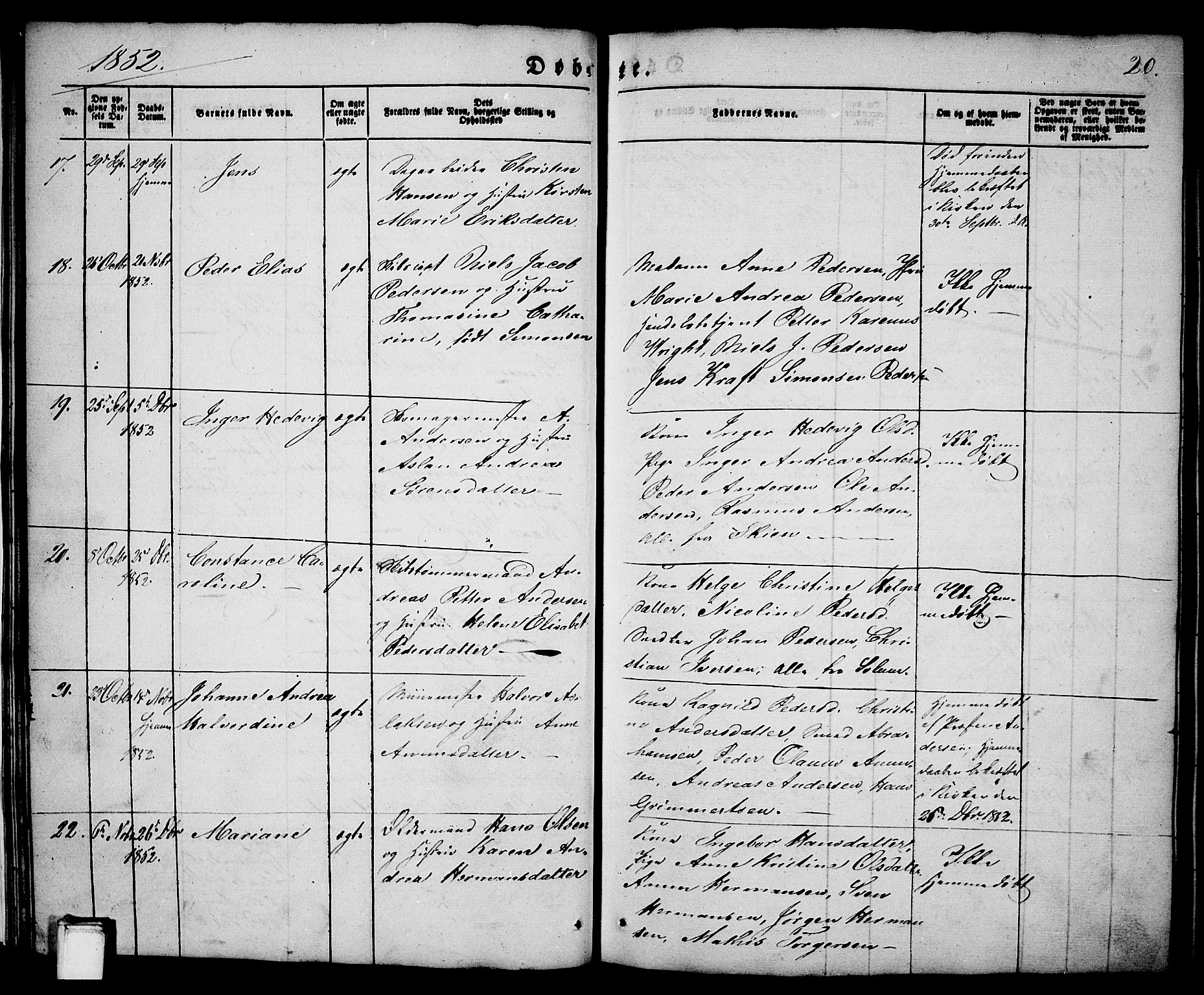 Porsgrunn kirkebøker , AV/SAKO-A-104/G/Ga/L0002: Parish register (copy) no. I 2, 1847-1877, p. 20