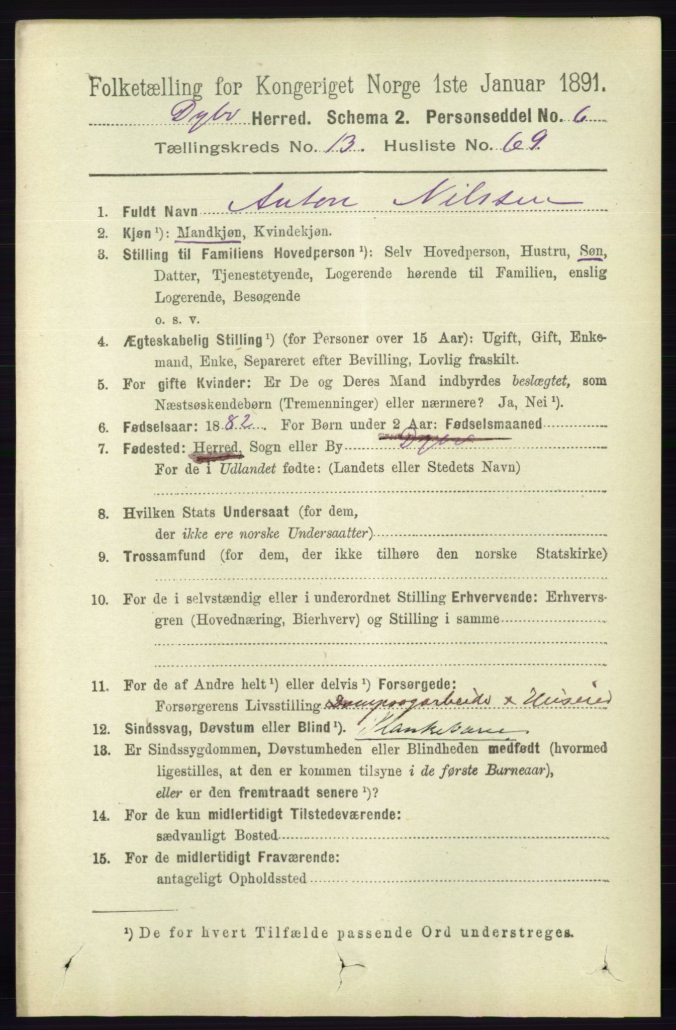 RA, 1891 census for 0915 Dypvåg, 1891, p. 5699