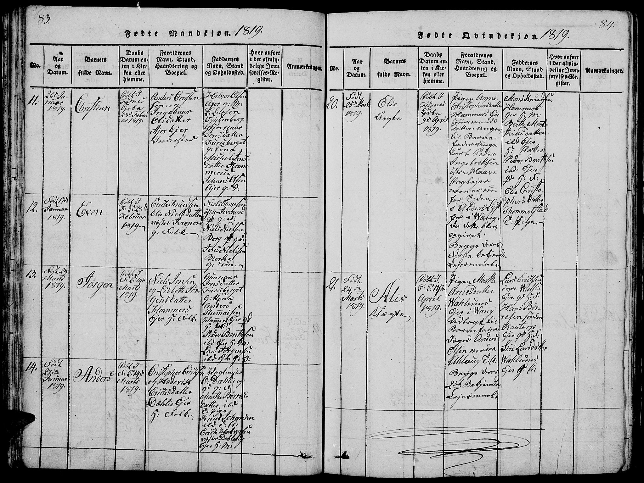 Vang prestekontor, Hedmark, AV/SAH-PREST-008/H/Ha/Hab/L0005: Parish register (copy) no. 5, 1815-1836, p. 83-84