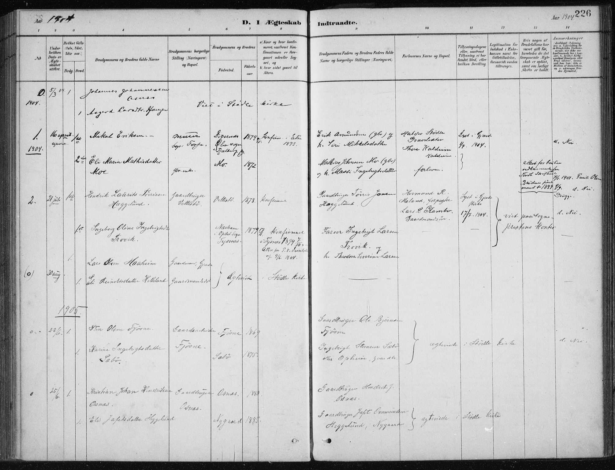 Etne sokneprestembete, SAB/A-75001/H/Haa: Parish register (official) no. C  1, 1879-1919, p. 226